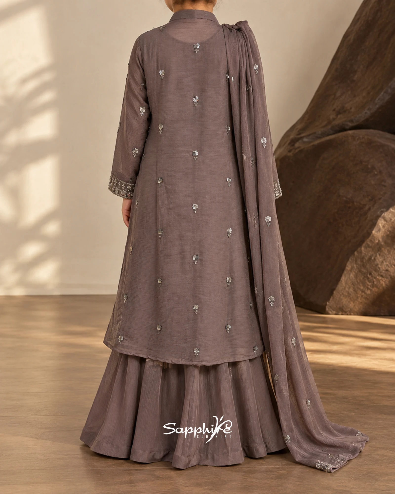 Mocha Noor Layered Embellished Sharara Set detail 5