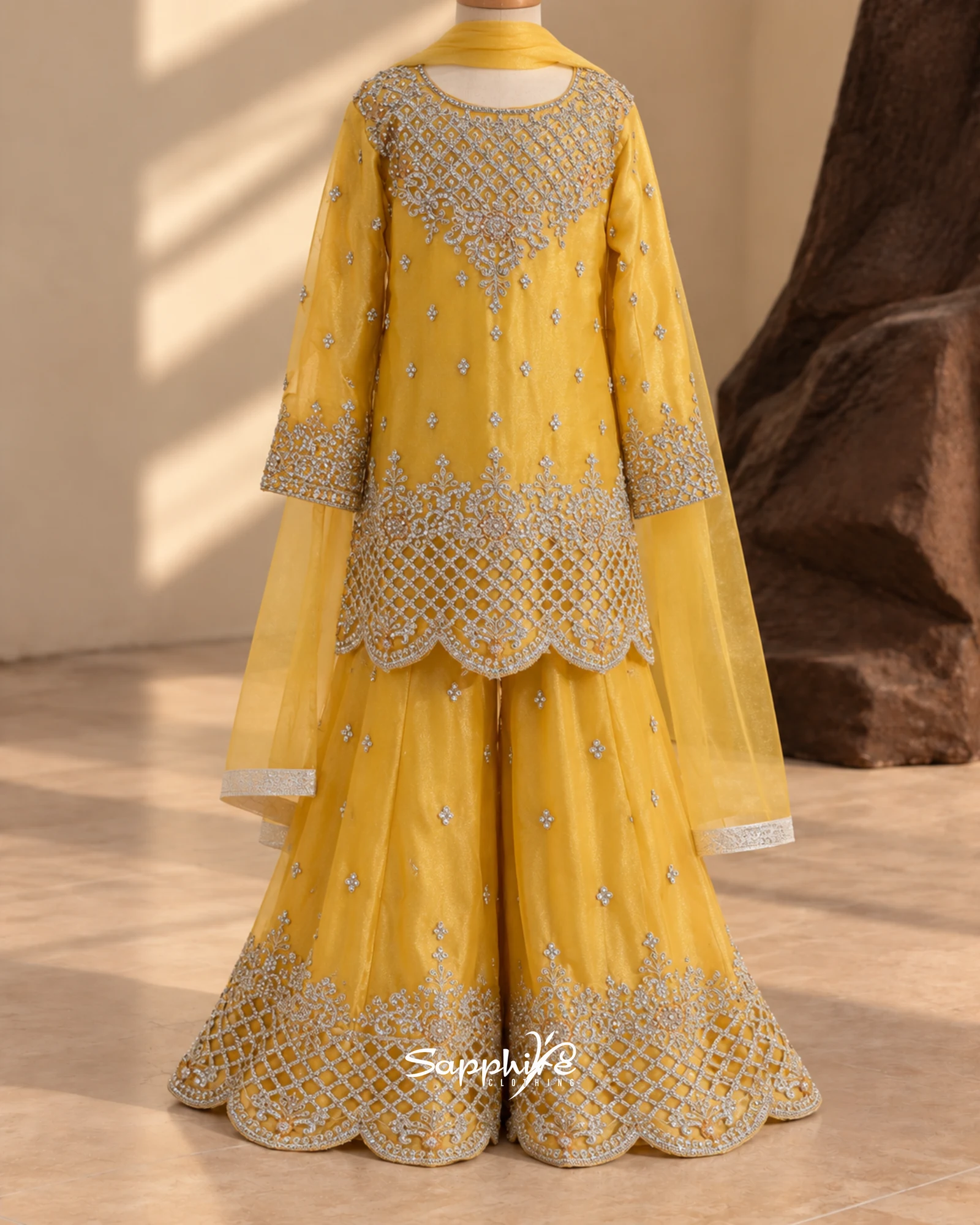 Sunlit Noor Silver Embellished Gharara Set detail 2