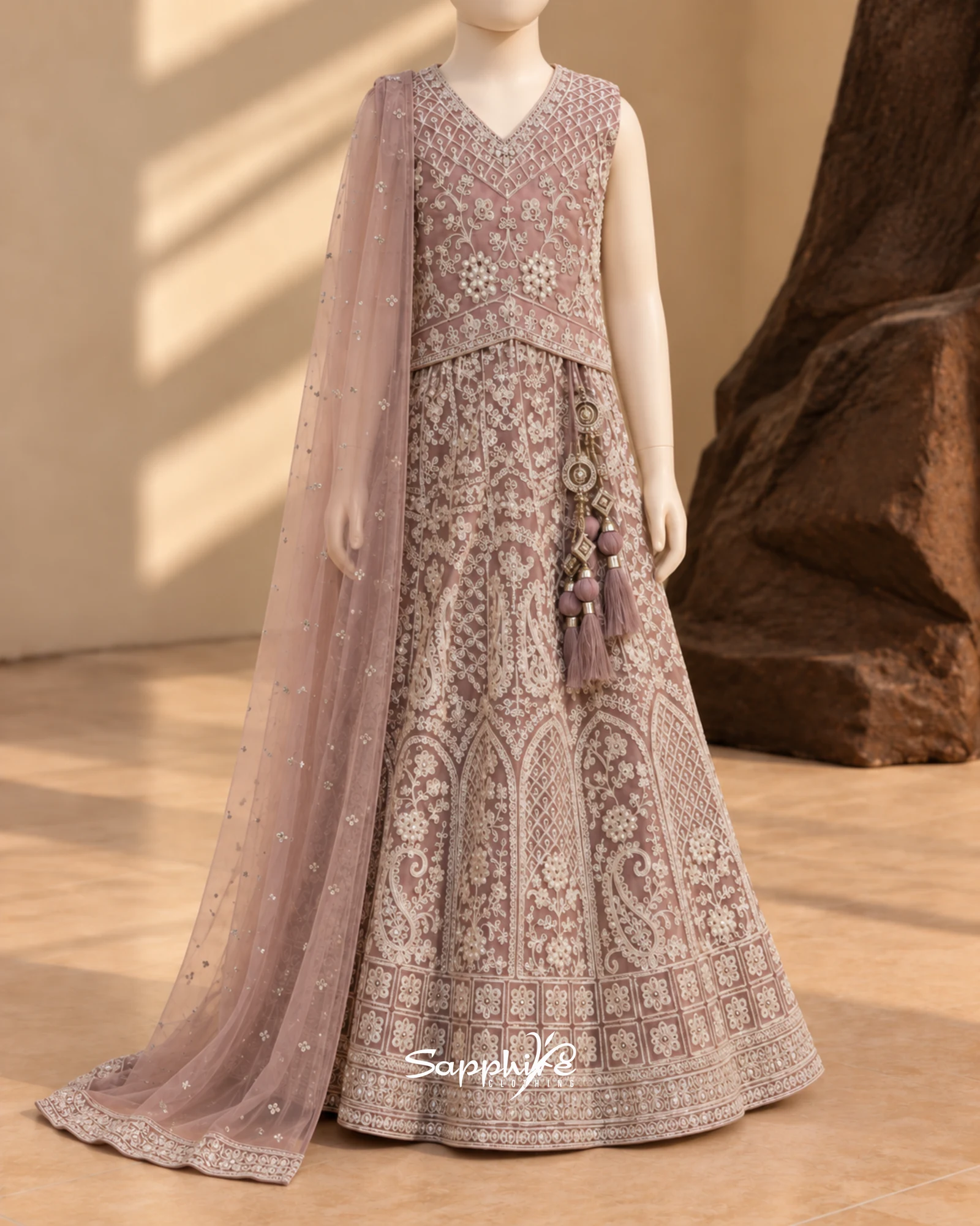 Mauve Pearl Garden Girls Sharara Set detail 2