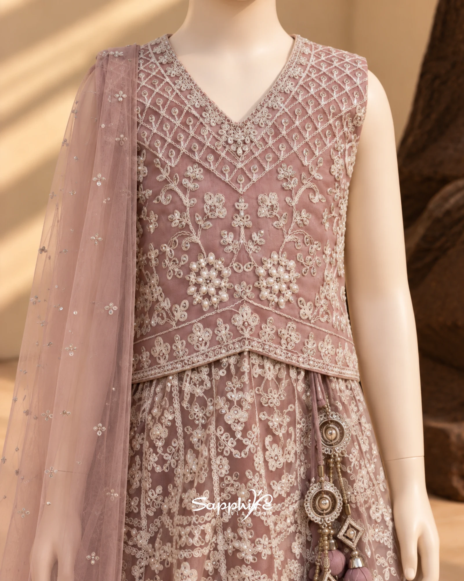Mauve Pearl Garden Girls Sharara Set detail 3