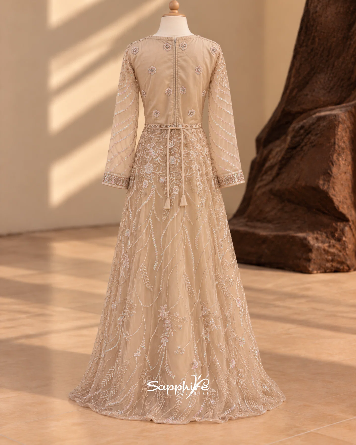 Champagne Elara Embellished Gown detail 1