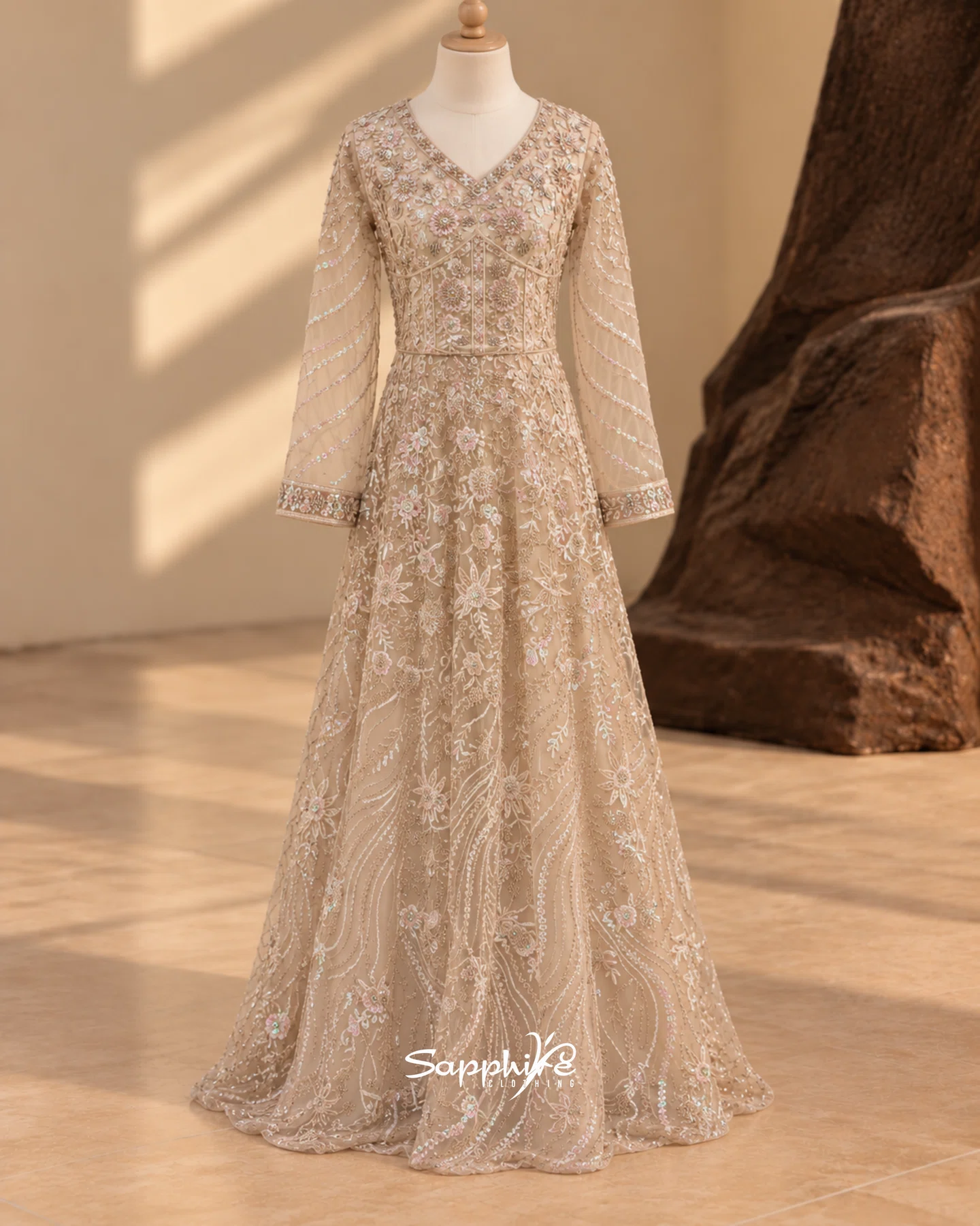 Champagne Elara Embellished Gown detail 2
