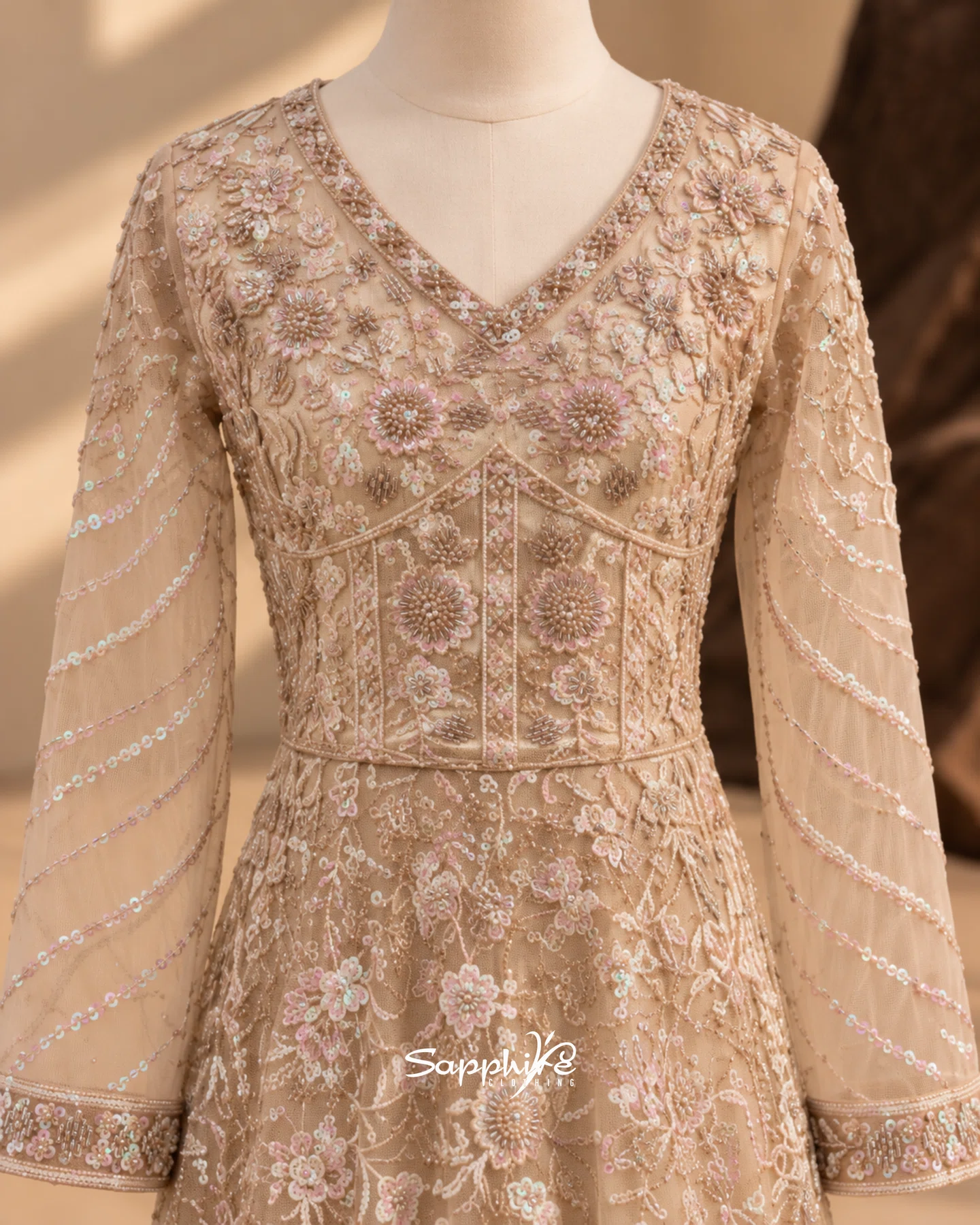 Champagne Elara Embellished Gown detail 3