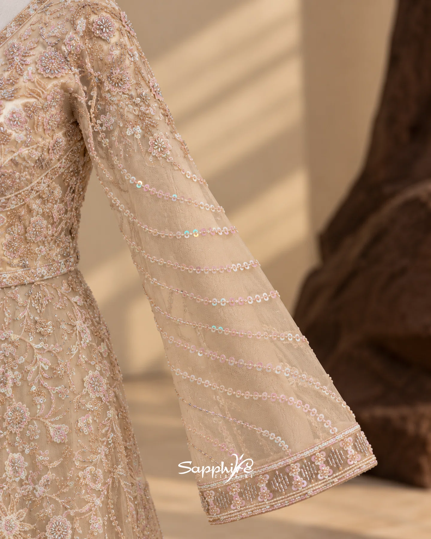 Champagne Elara Embellished Gown detail 5