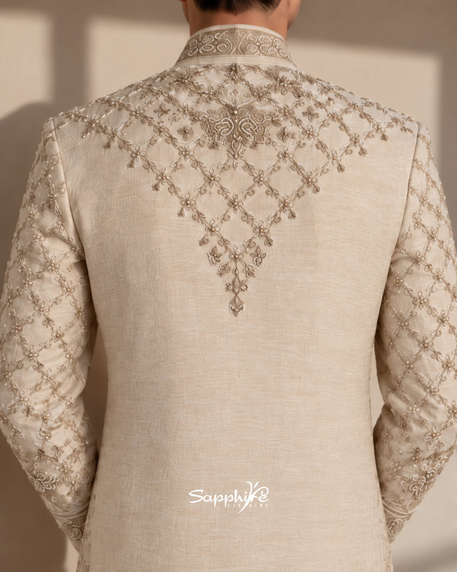 Ivory Sovereign Embroidered Groom Sherwani Set detail 4