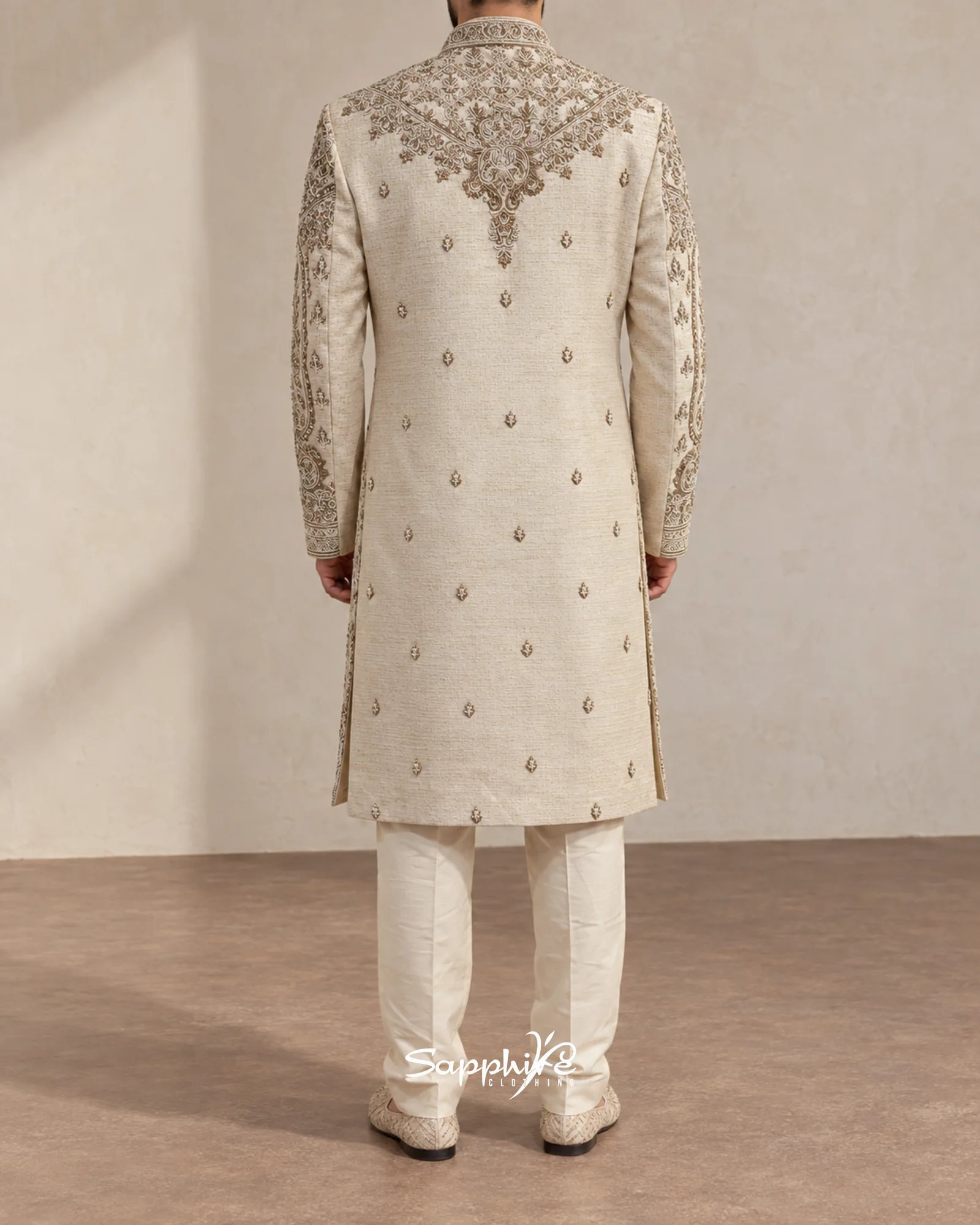 Ivory Mehran Embroidered Groom Sherwani Set detail 2