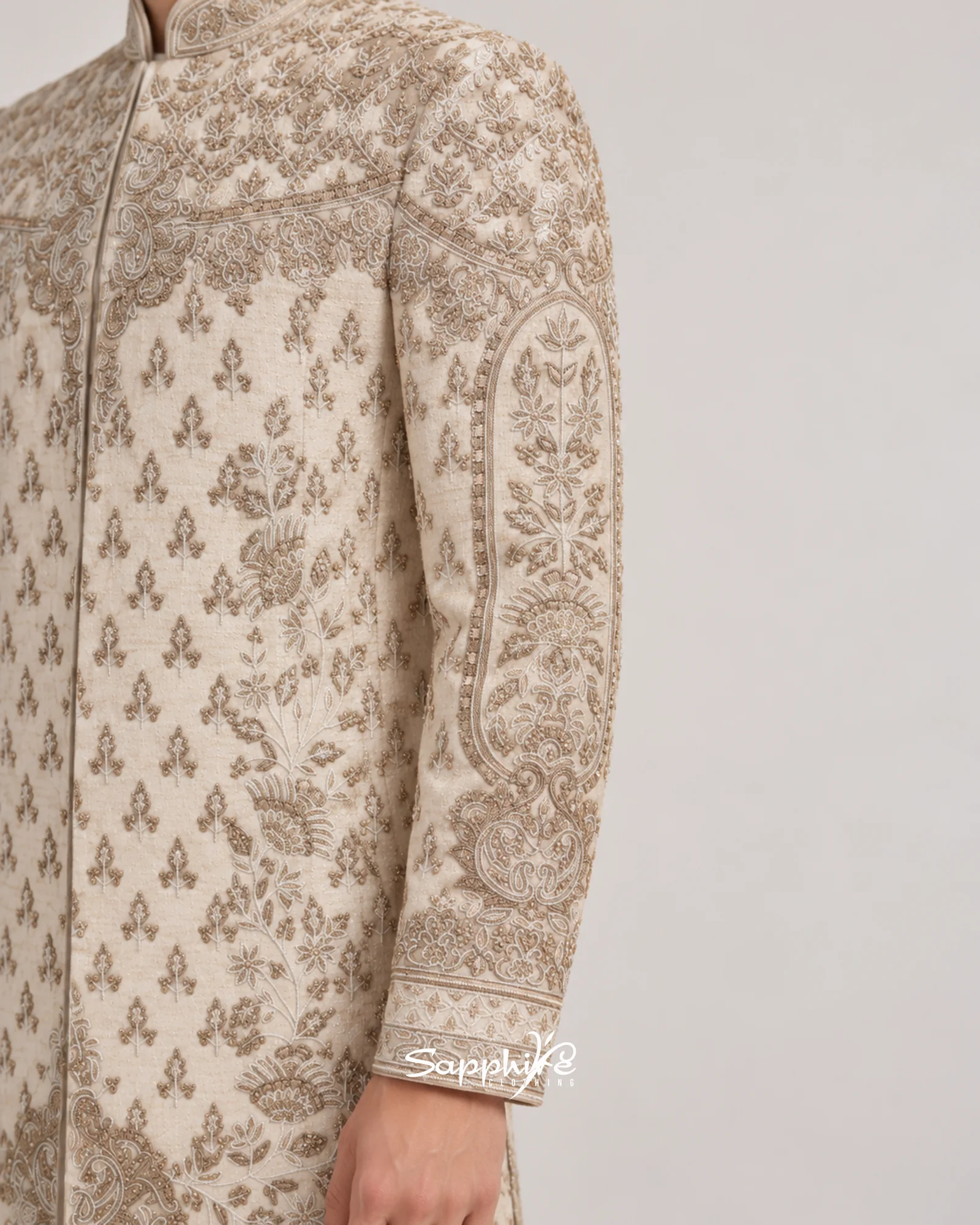 Ivory Mehran Embroidered Groom Sherwani Set detail 3