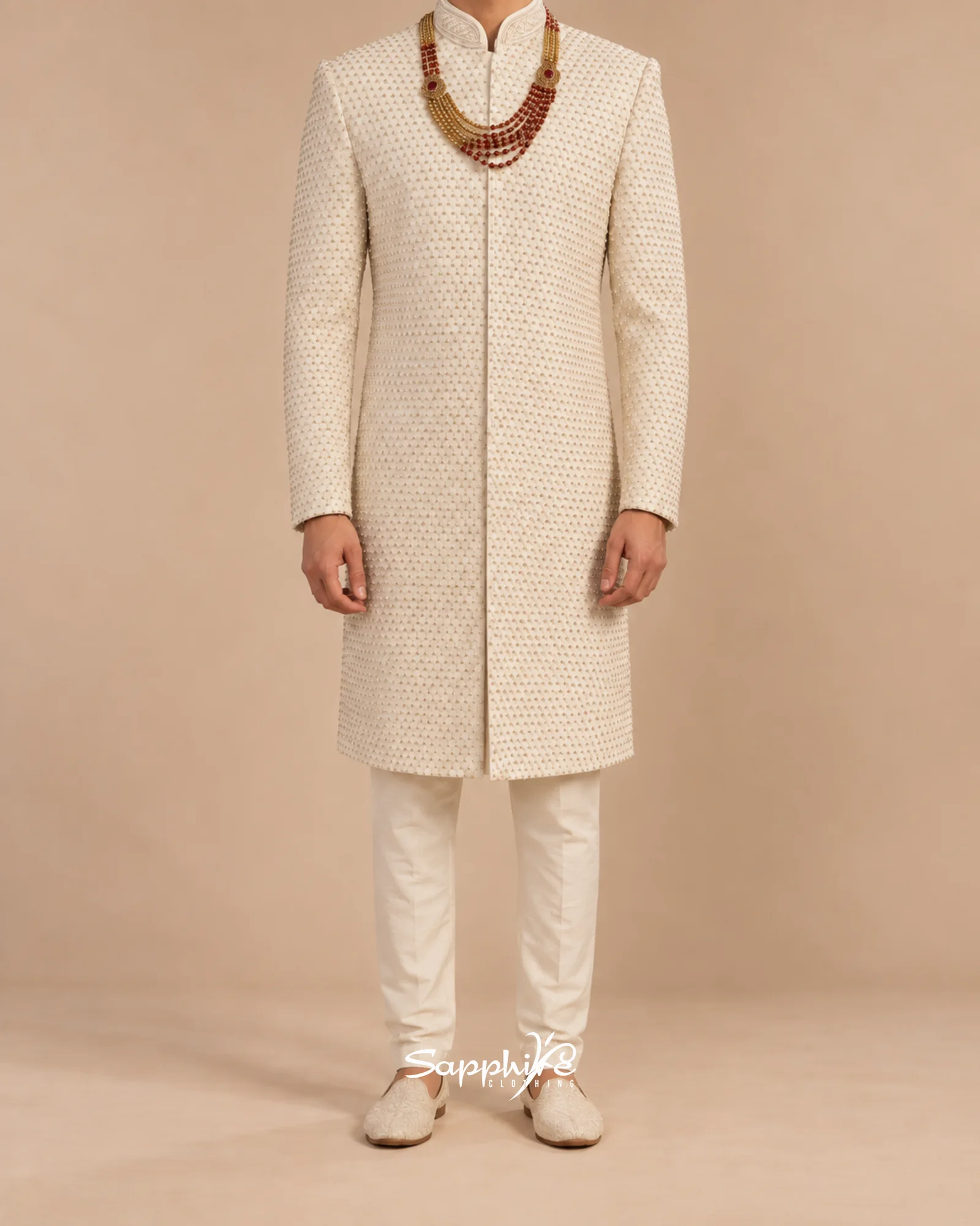 Ivory Amaan Textured Groom Sherwani Set detail 1