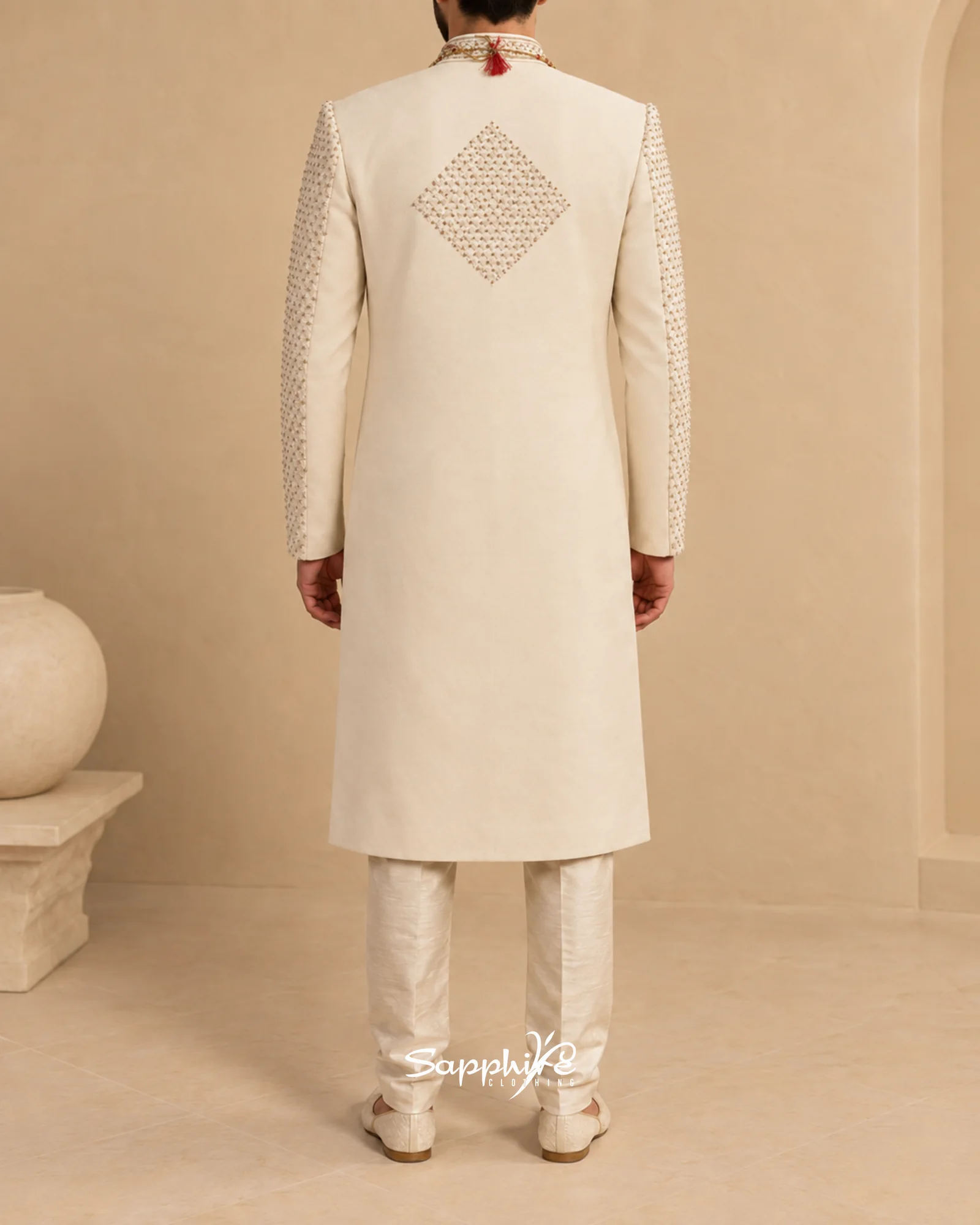 Ivory Amaan Textured Groom Sherwani Set detail 2
