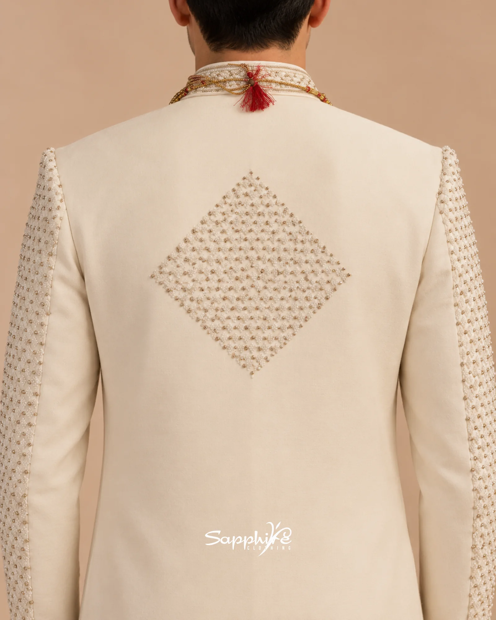 Ivory Amaan Textured Groom Sherwani Set detail 4