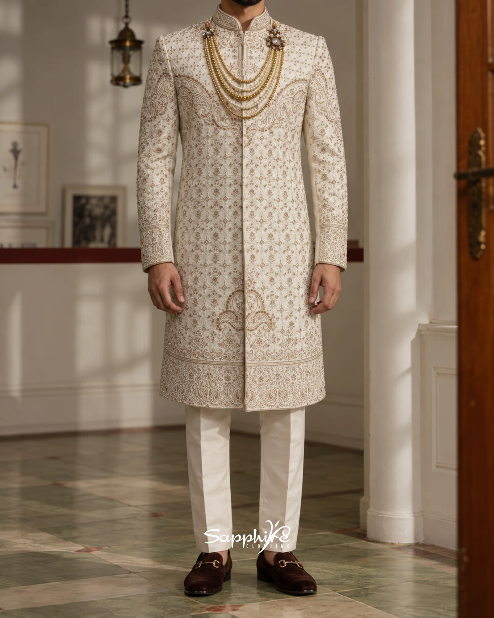 Ivory Riyasat Heritage Embroidered Groom Sherwani Set detail 1