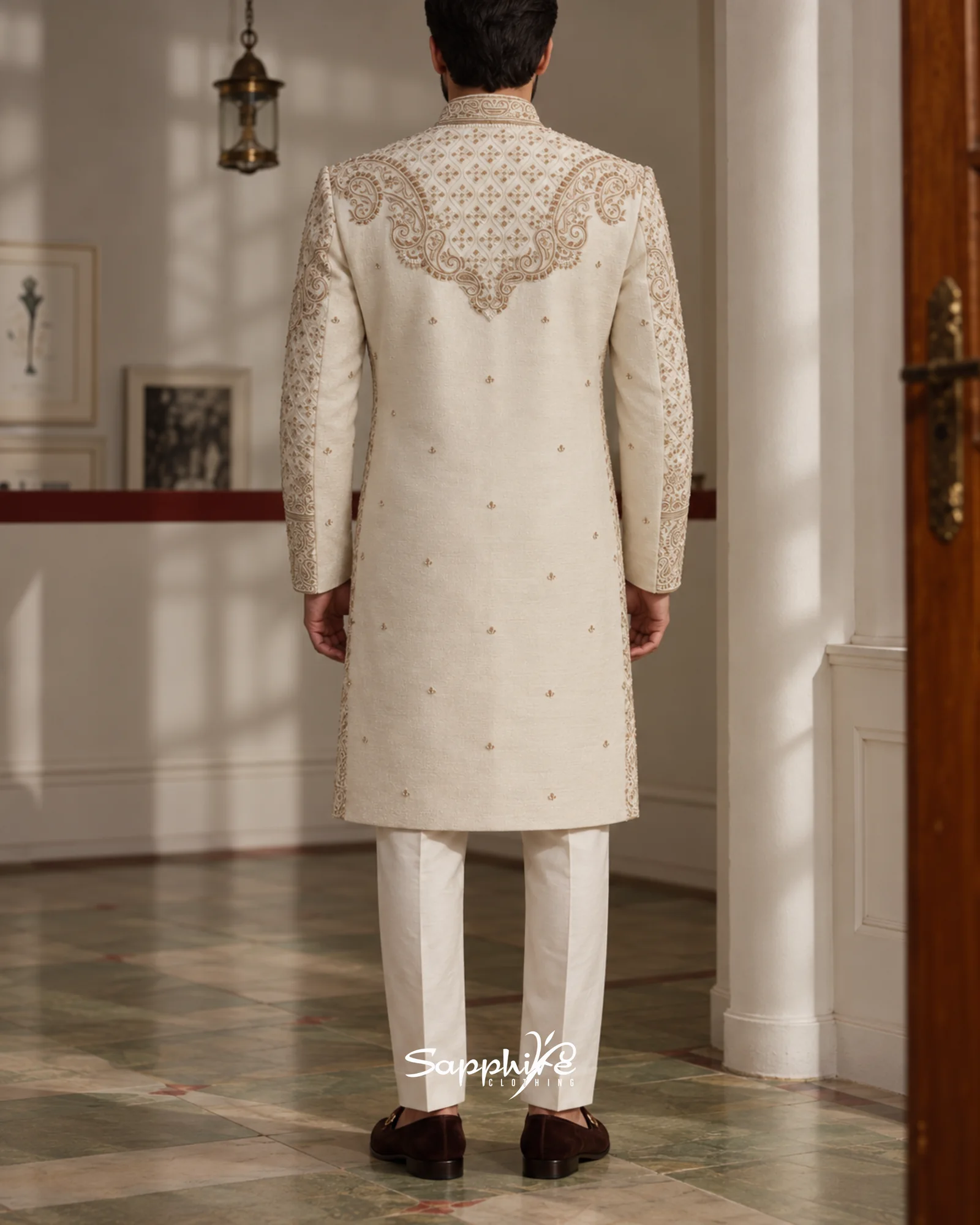 Ivory Riyasat Heritage Embroidered Groom Sherwani Set detail 2
