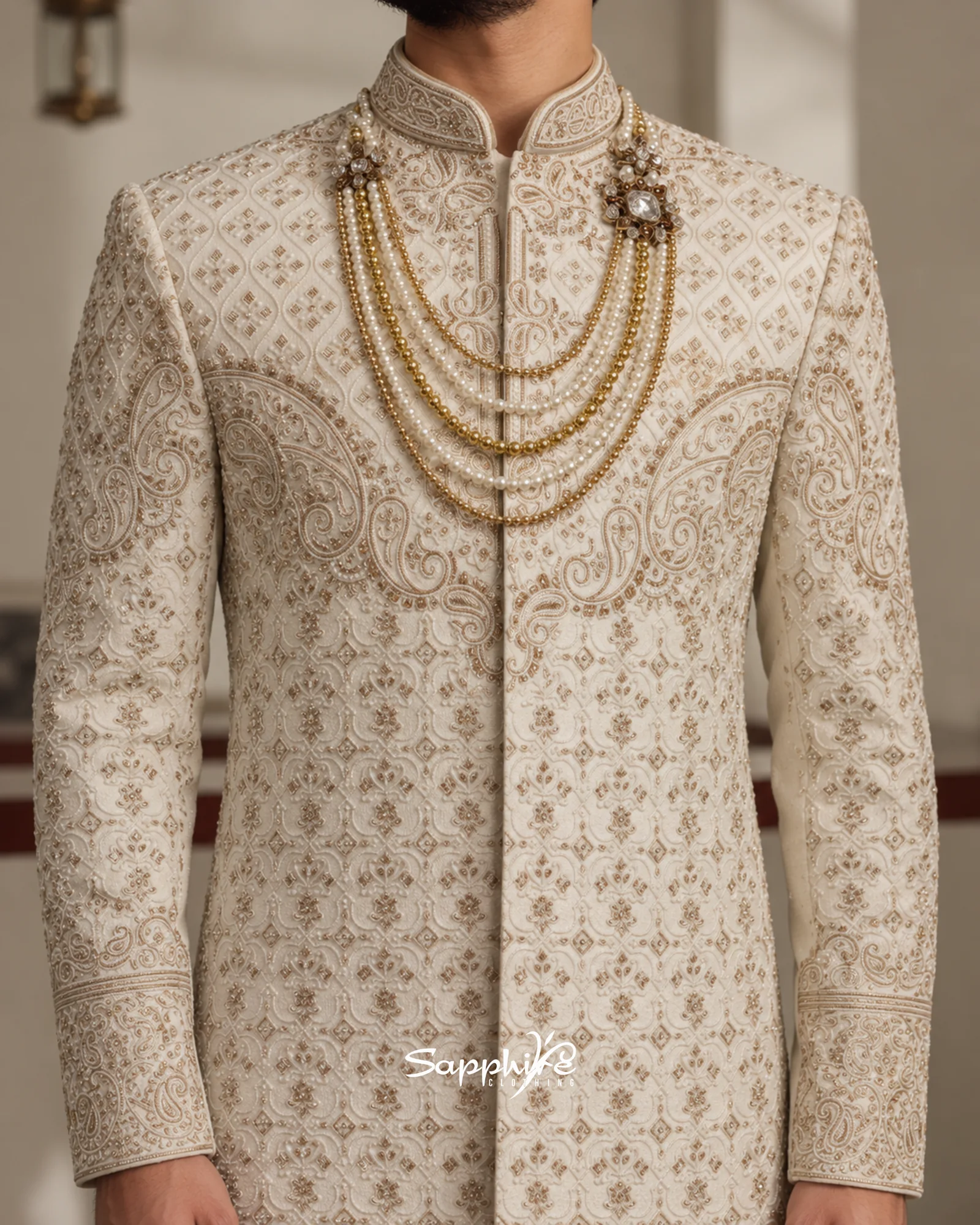 Ivory Riyasat Heritage Embroidered Groom Sherwani Set detail 3