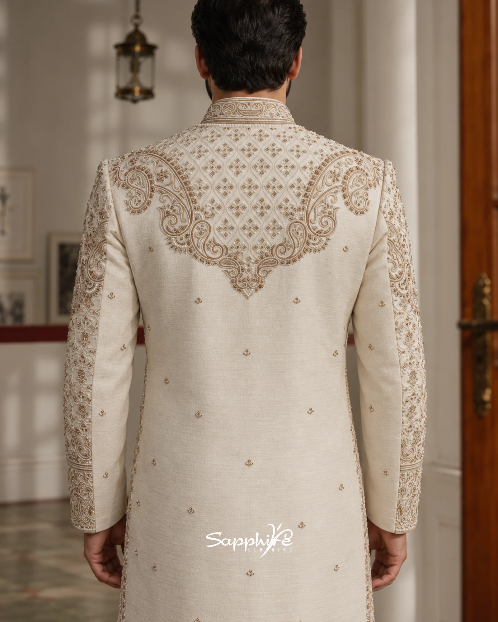 Ivory Riyasat Heritage Embroidered Groom Sherwani Set detail 4