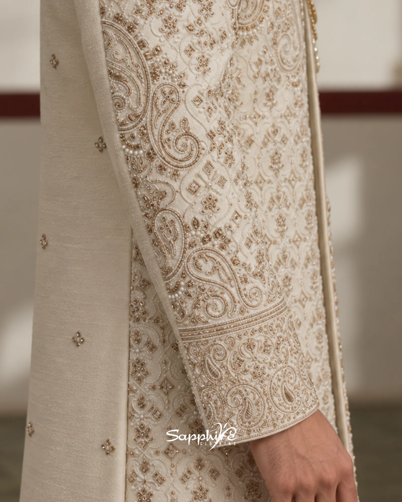 Ivory Riyasat Heritage Embroidered Groom Sherwani Set detail 5