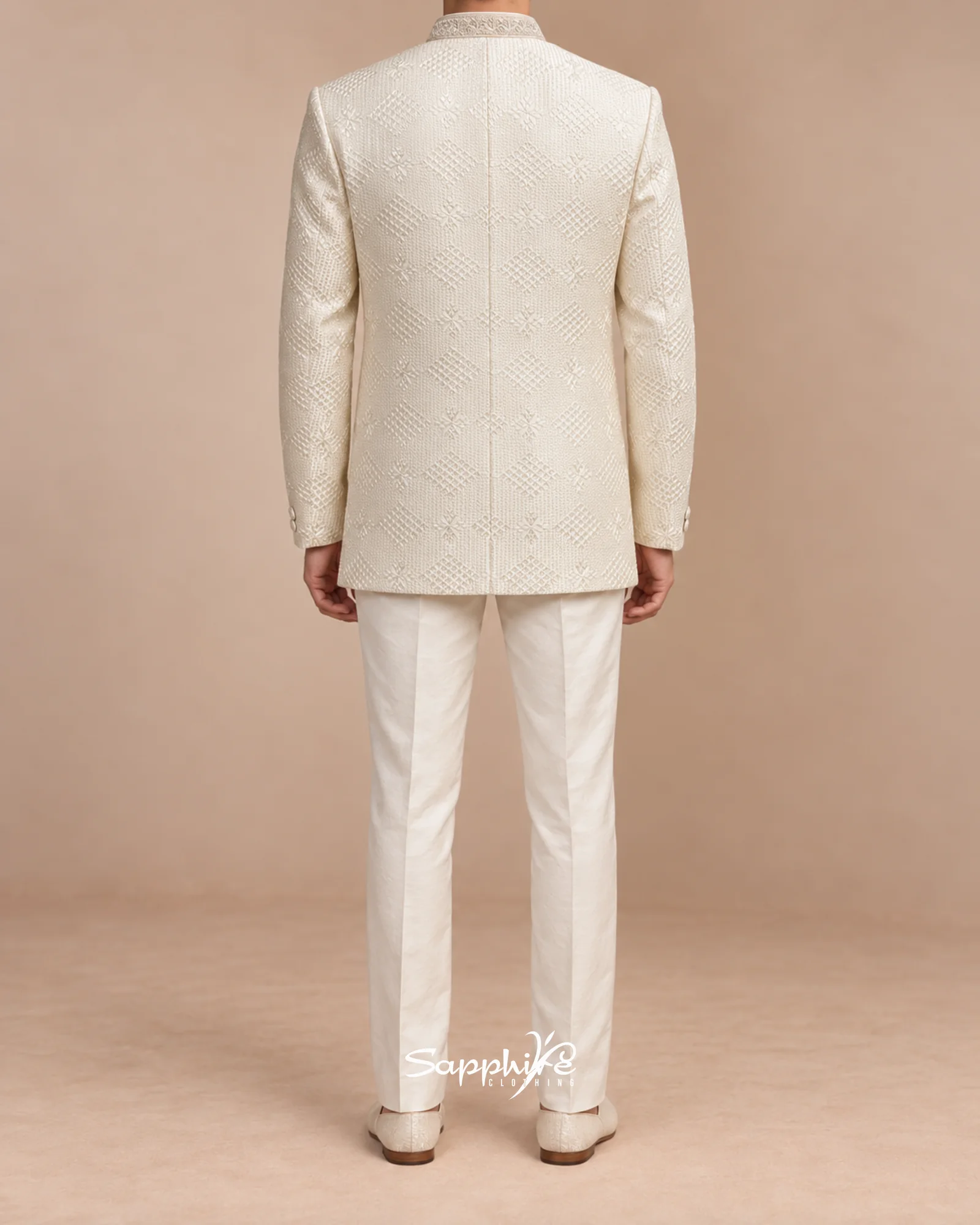 Ivory Crest Jacquard Three-Piece Formal Suit detail 2