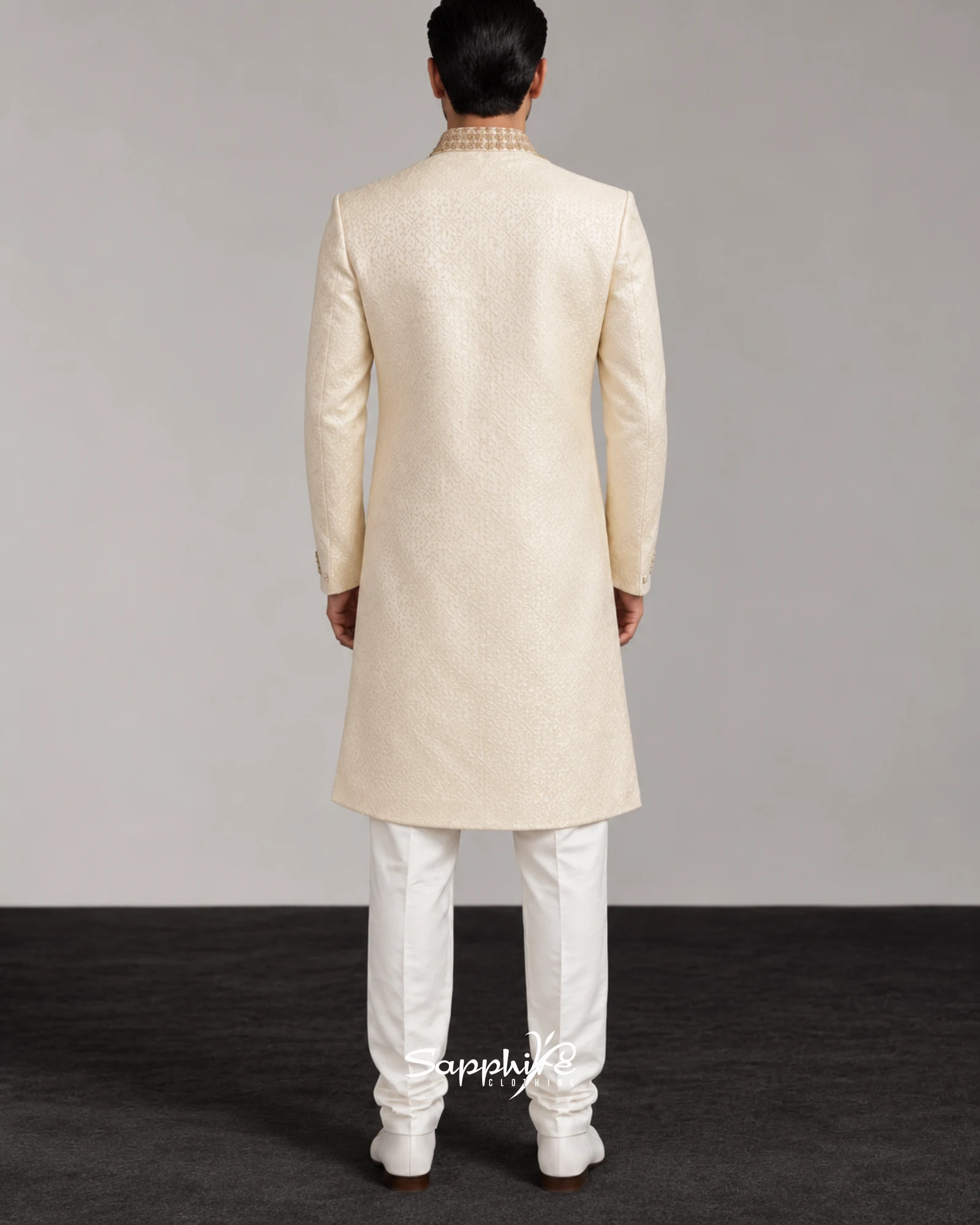 Ivory Armaan Asymmetric Groom Sherwani Set detail 2