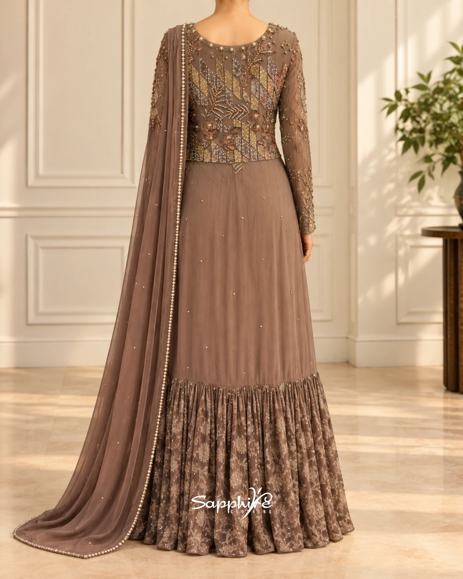 Mocha Amara Embellished Sharara Set detail 2