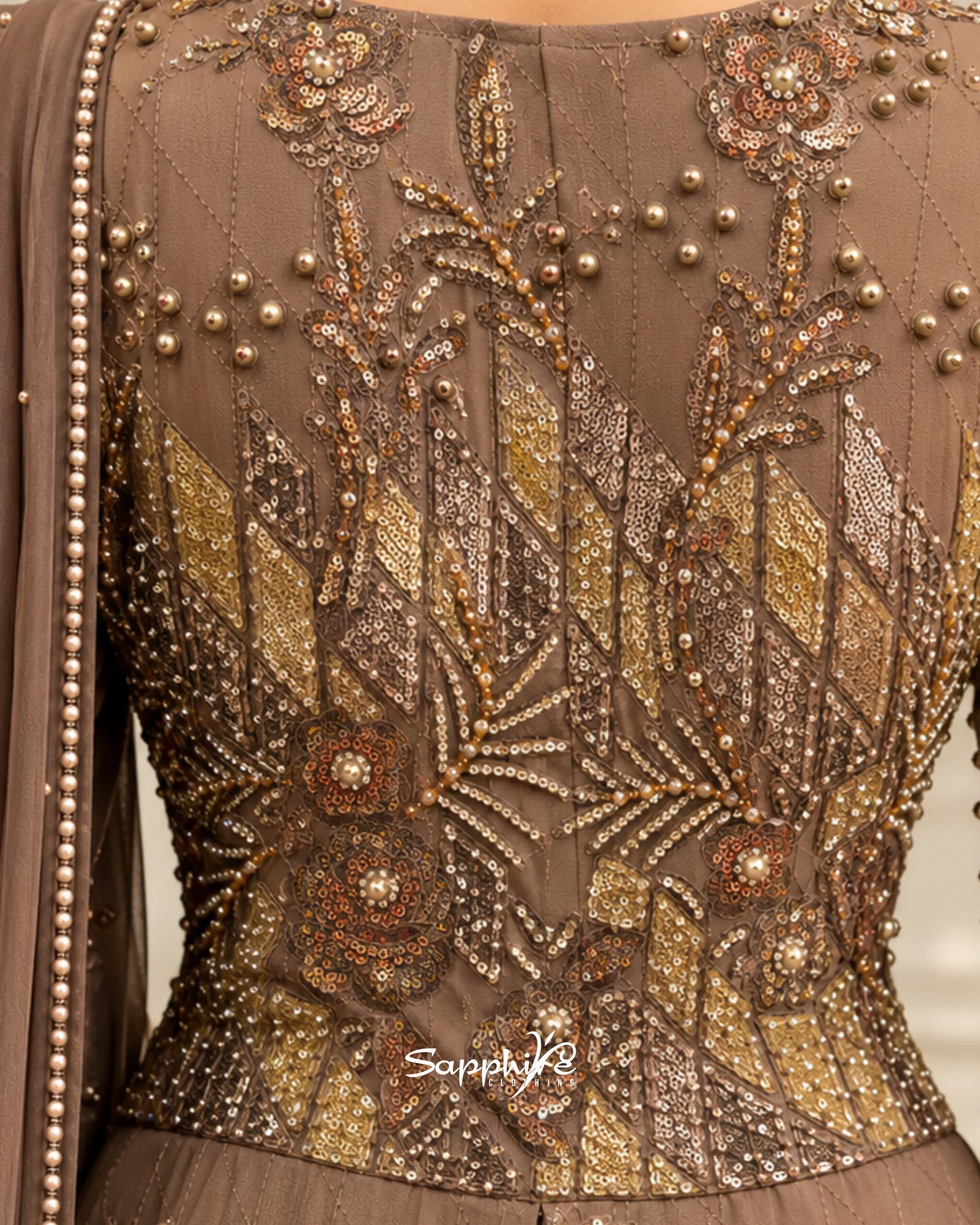 Mocha Amara Embellished Sharara Set detail 5