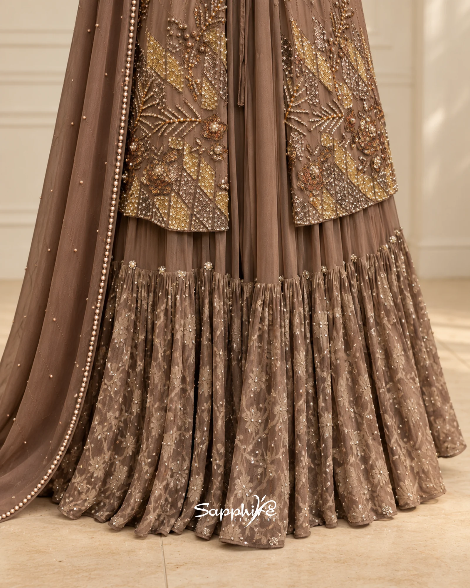 Mocha Amara Embellished Sharara Set detail 6