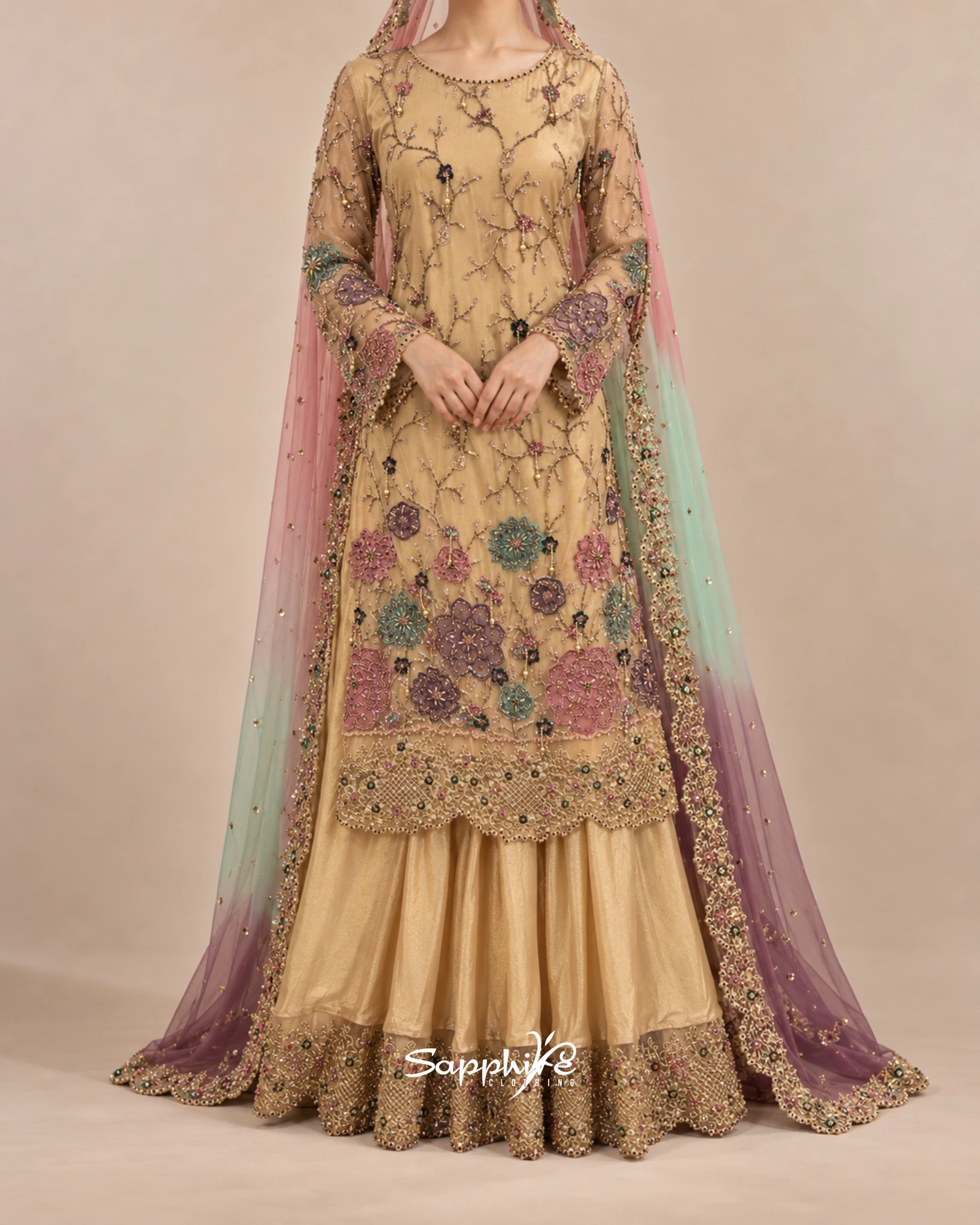 Golden Garden Multicolour Embellished Sharara Set detail 1