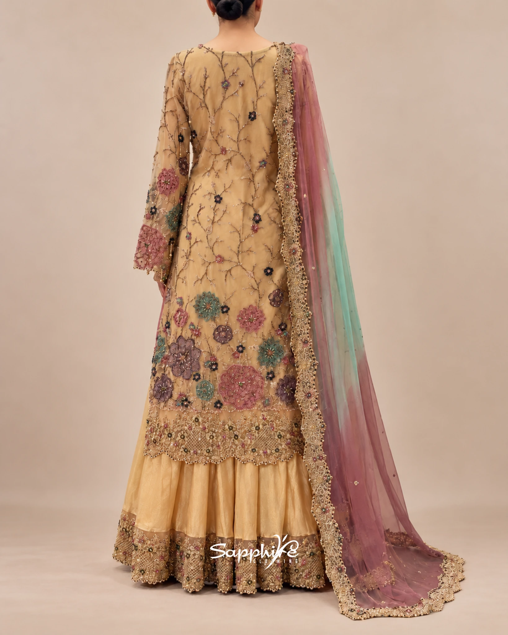 Golden Garden Multicolour Embellished Sharara Set detail 2