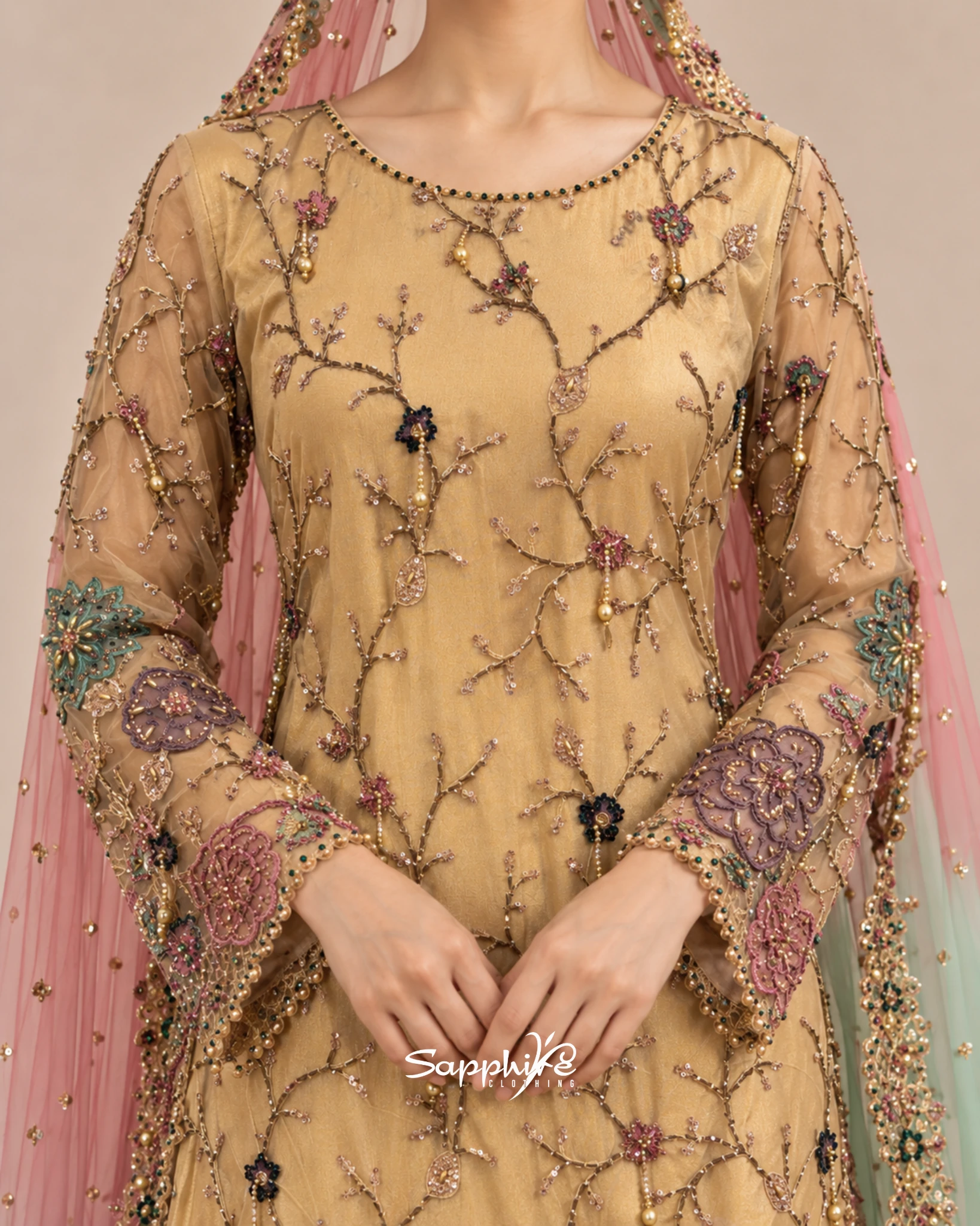 Golden Garden Multicolour Embellished Sharara Set detail 3