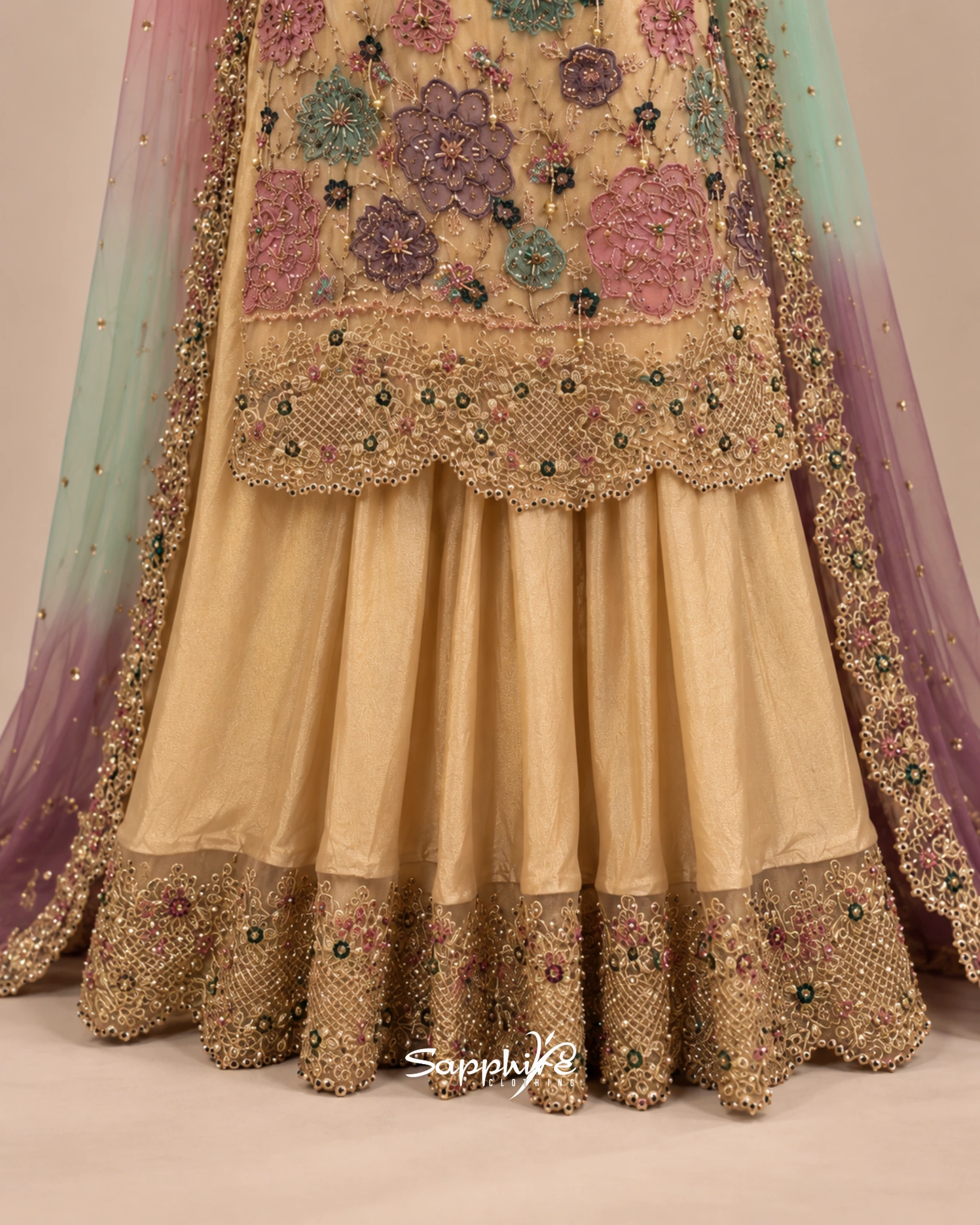 Golden Garden Multicolour Embellished Sharara Set detail 5