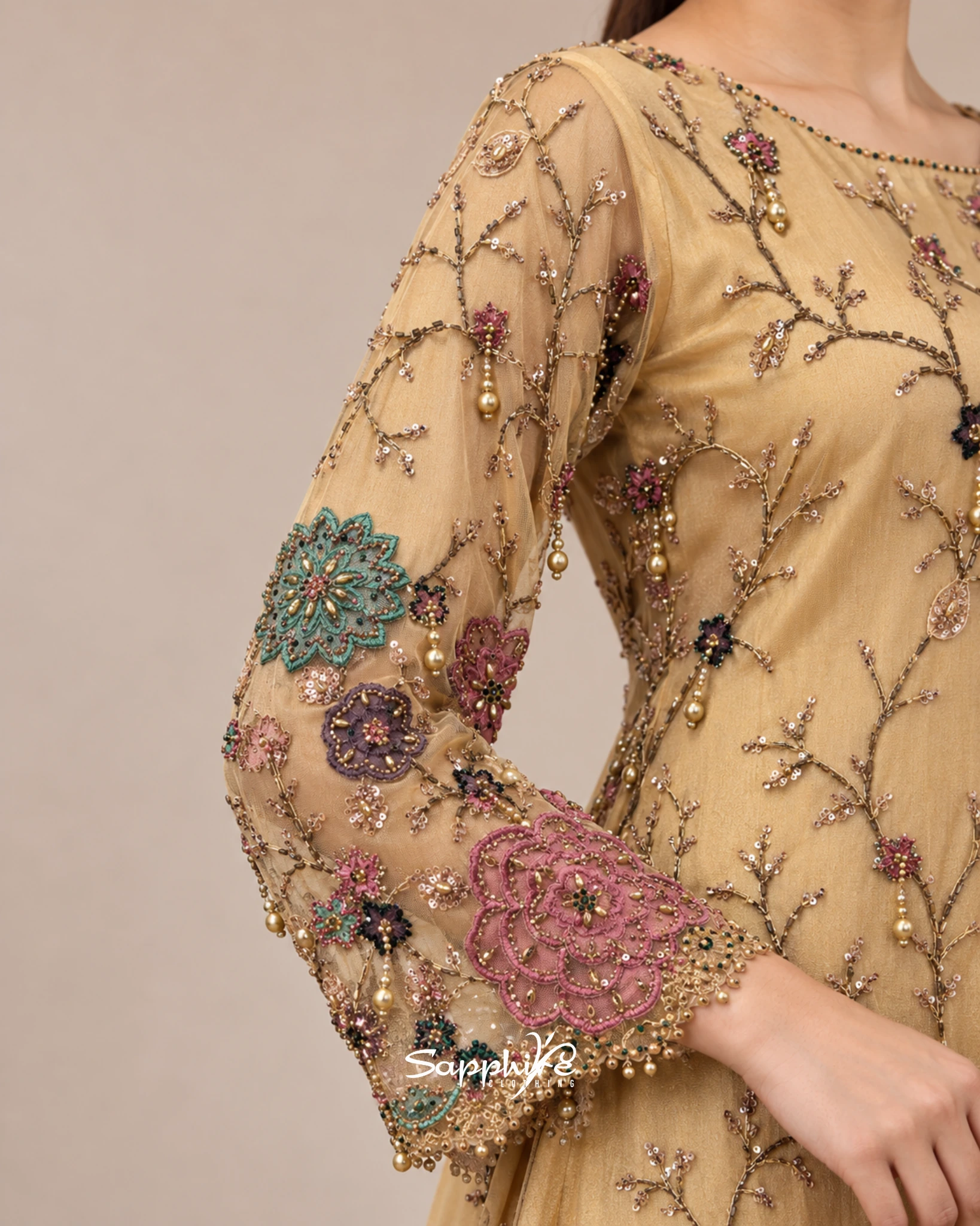 Golden Garden Multicolour Embellished Sharara Set detail 6