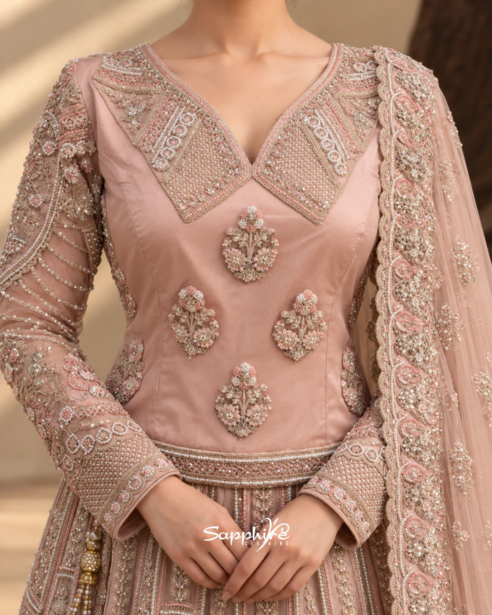 Rose Elara Embellished Short-Shirt Sharara Set detail 3