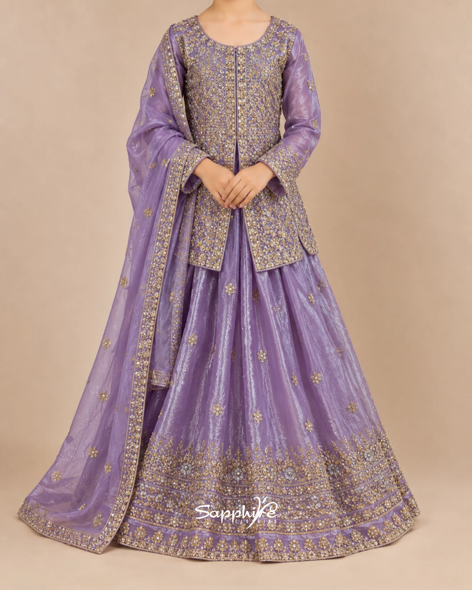 Lavender Zaria Embellished Mid-Length Sharara Set detail 1
