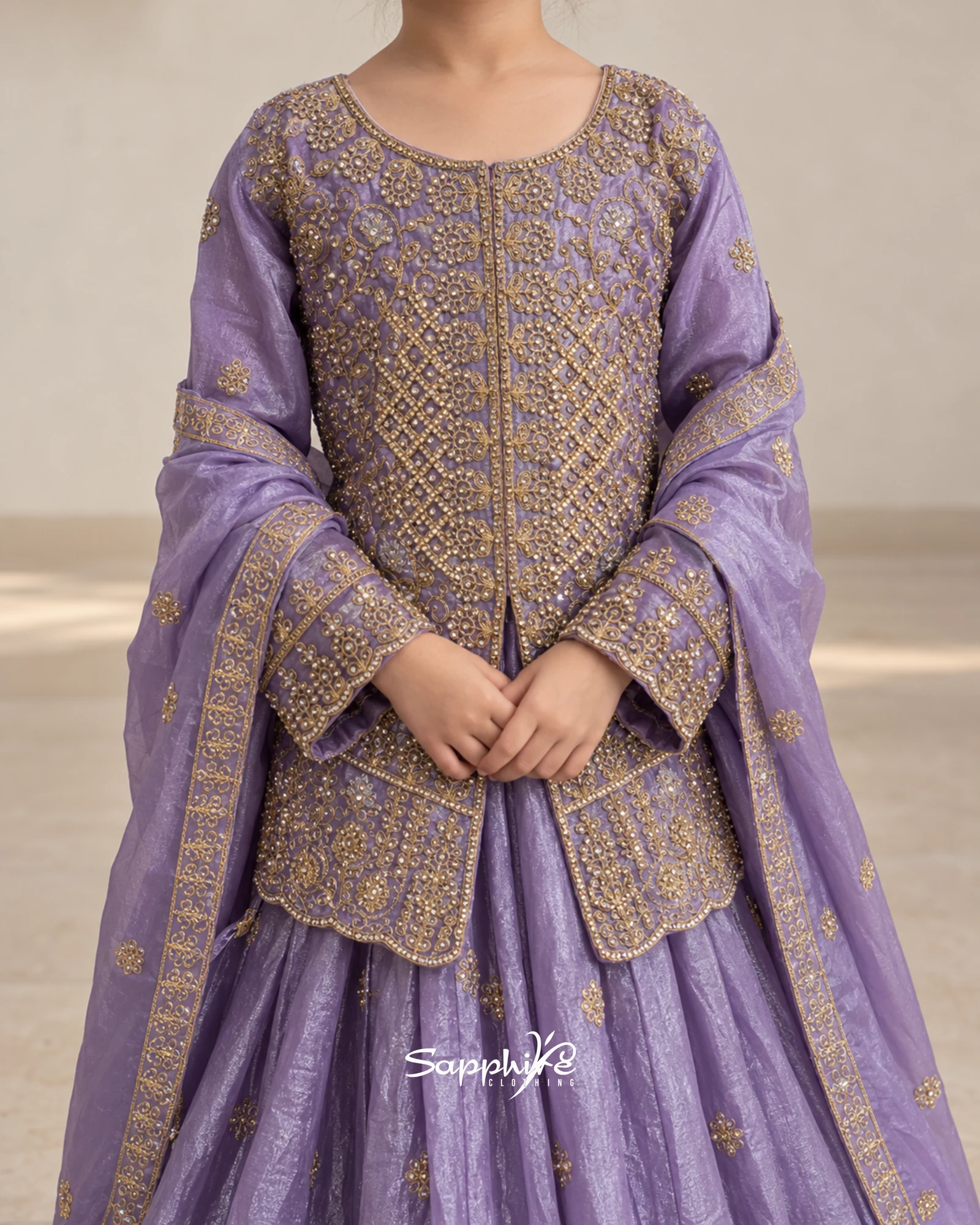 Lavender Zaria Embellished Mid-Length Sharara Set detail 3