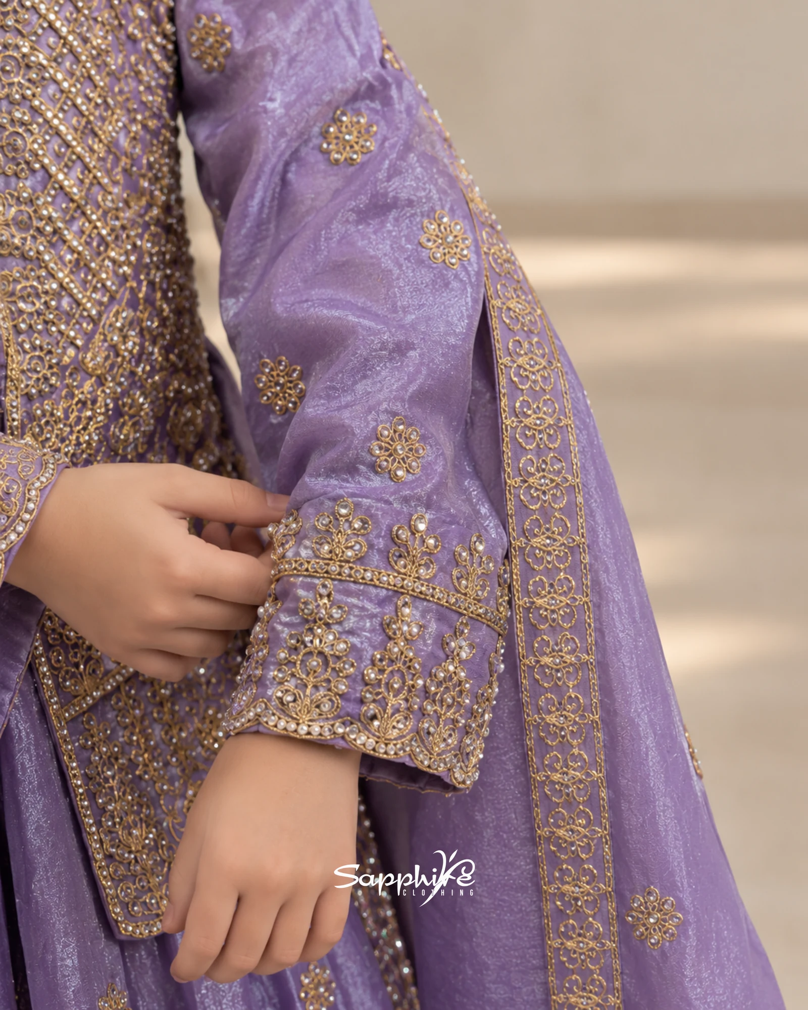 Lavender Zaria Embellished Mid-Length Sharara Set detail 5