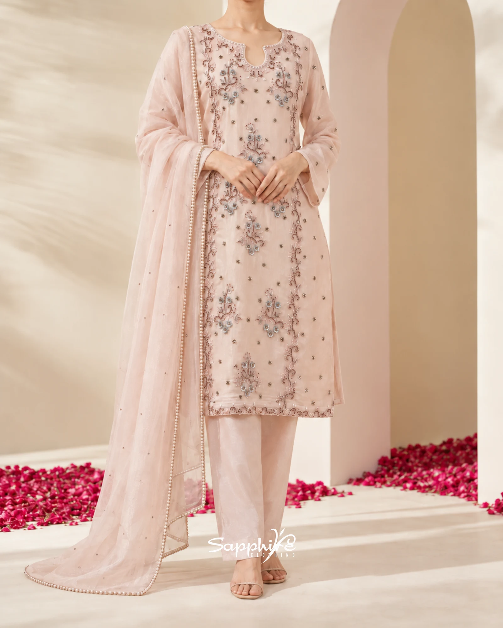 Blush Pearl Three-Piece Partywear Set detail 1