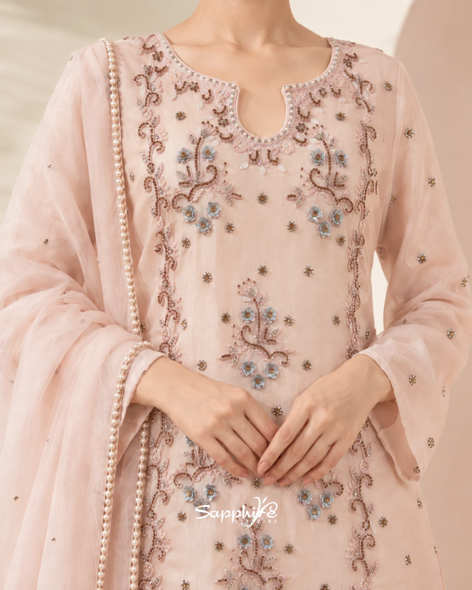 Blush Pearl Three-Piece Partywear Set detail 3