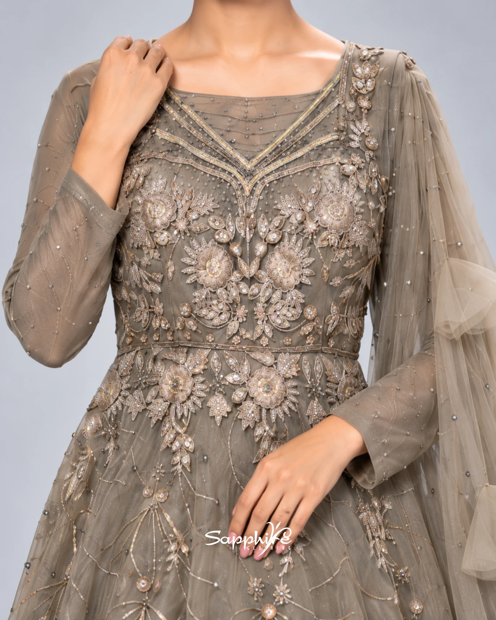 Silver Willow Embellished Gown detail 3