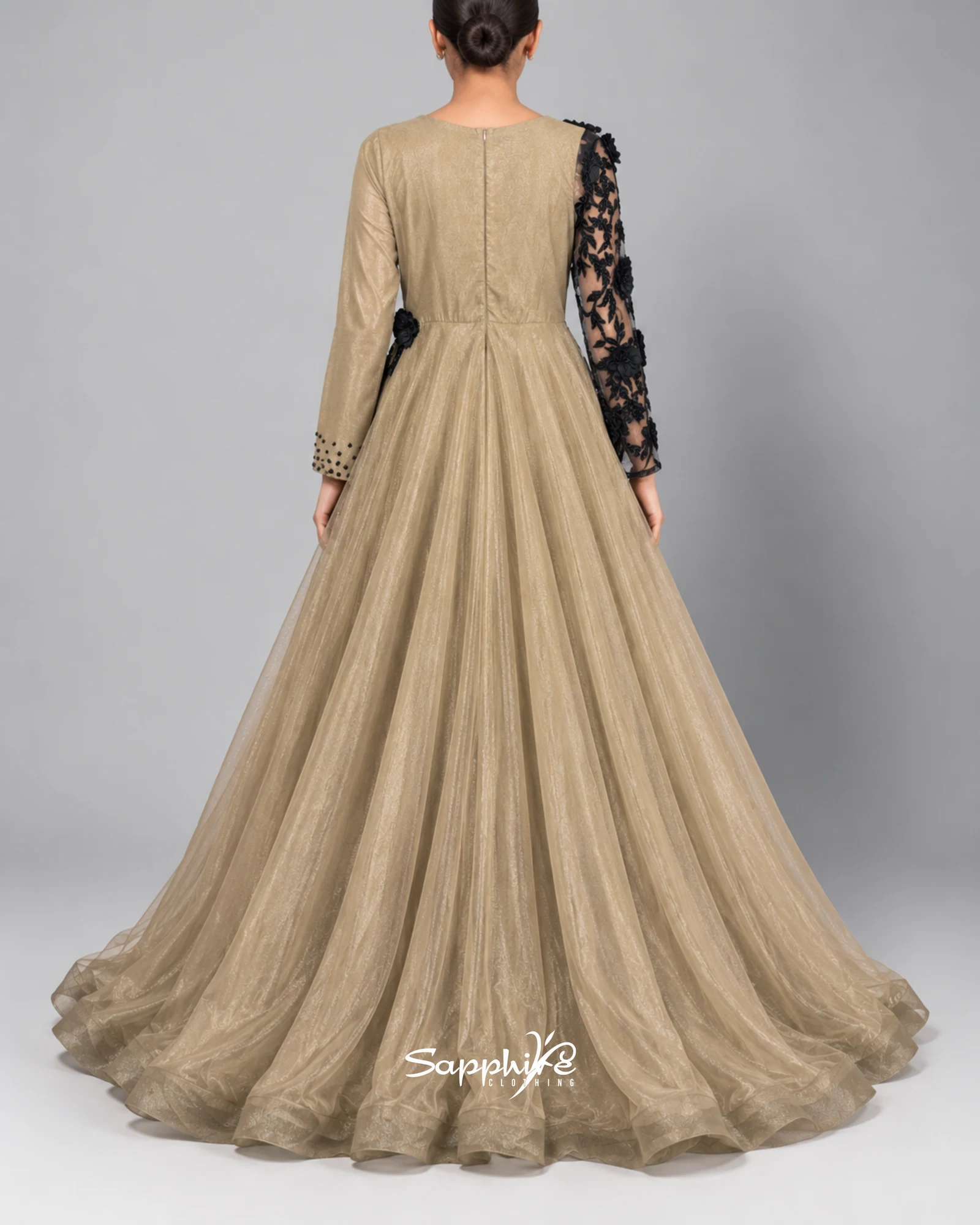 Onyx Bloom Champagne Gown detail 2