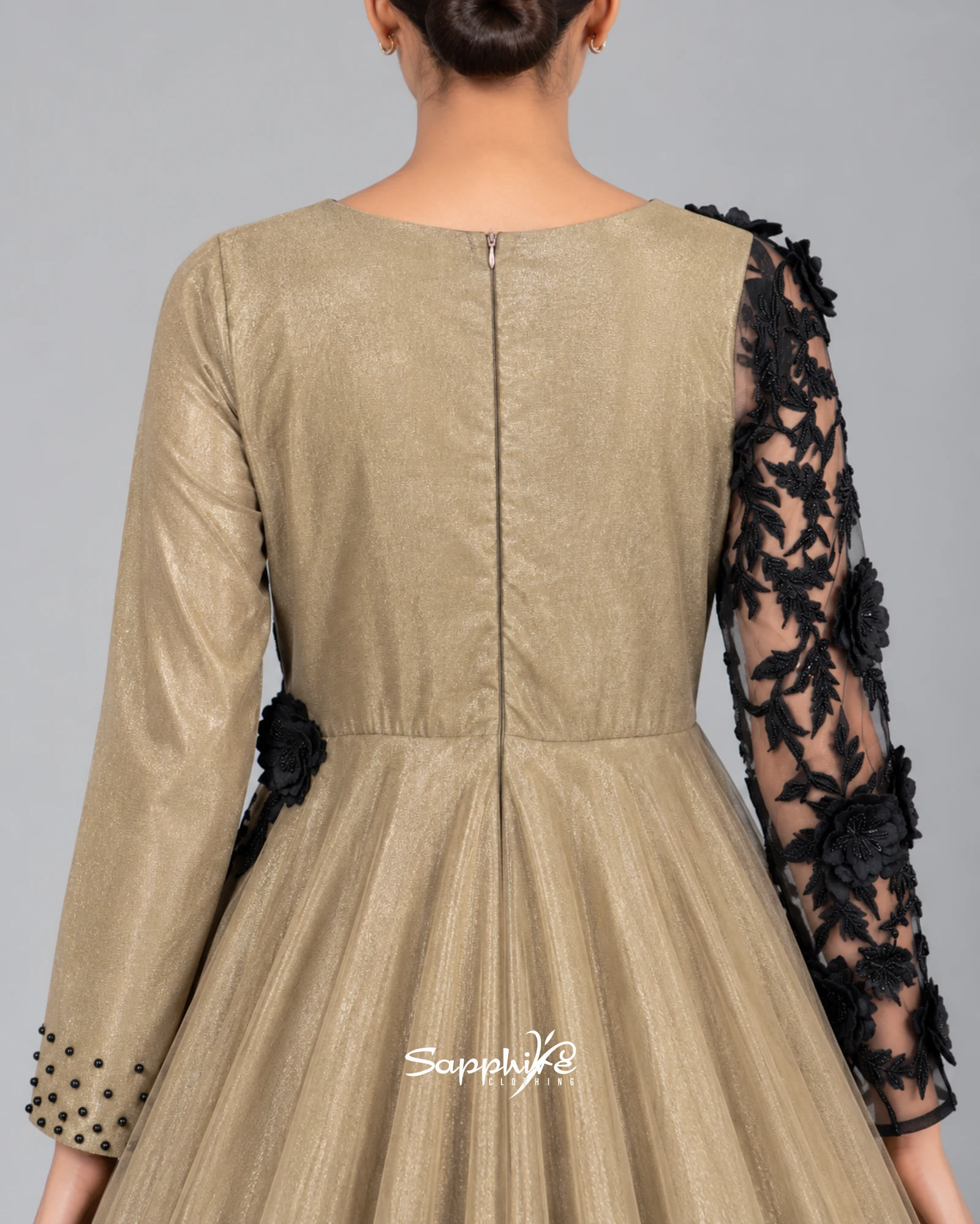 Onyx Bloom Champagne Gown detail 4