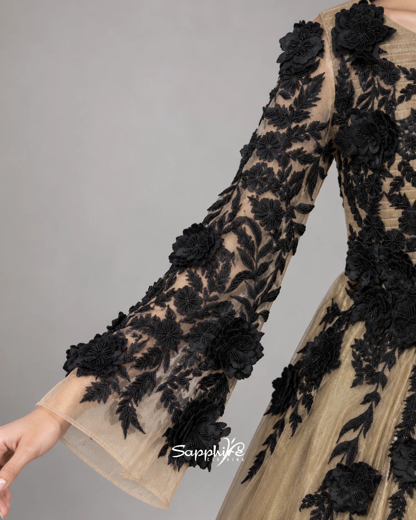 Onyx Bloom Champagne Gown detail 5