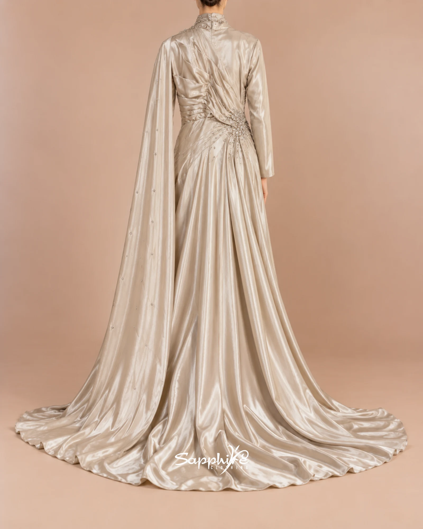 Ivory Drape Satin Gown detail 2