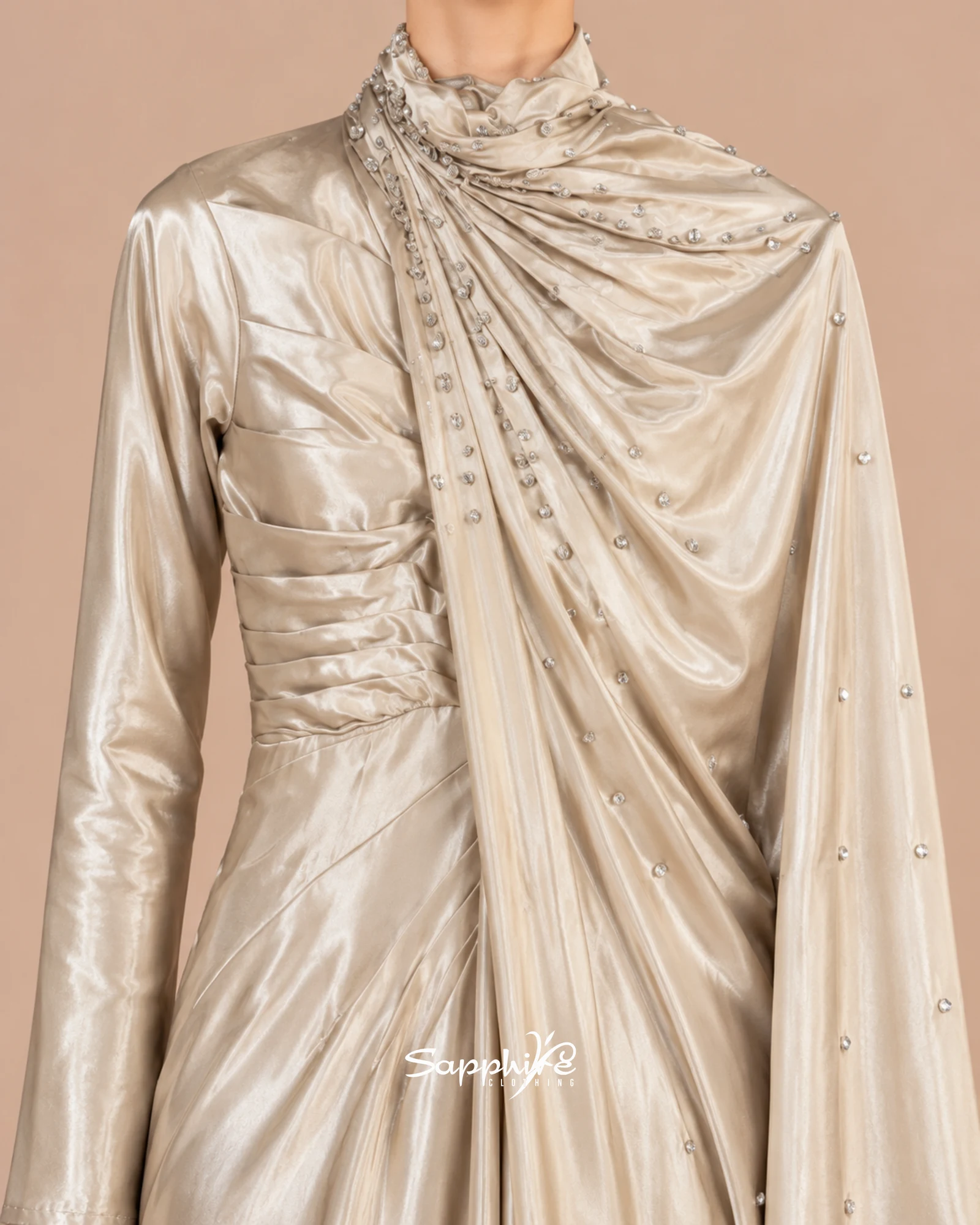Ivory Drape Satin Gown detail 3