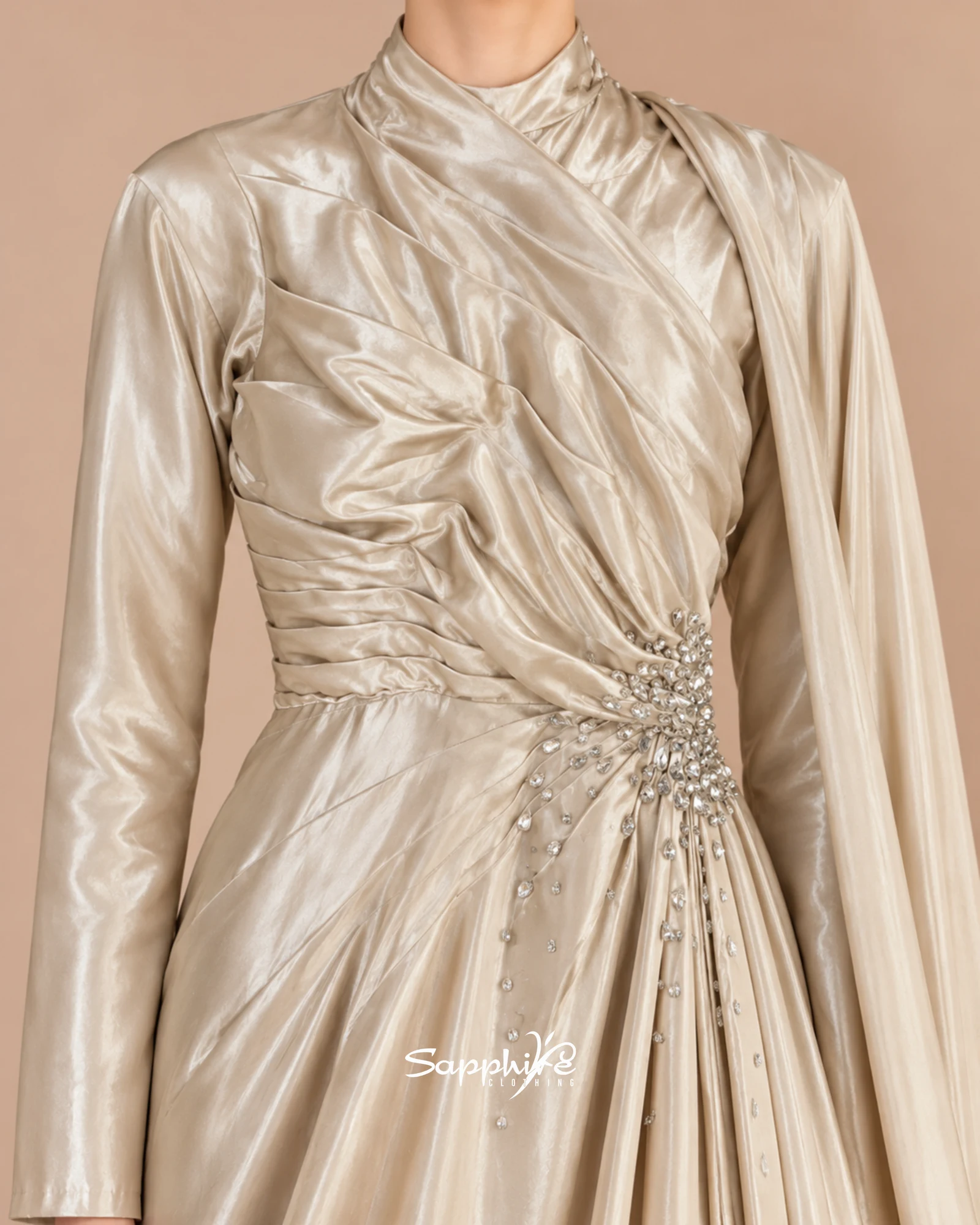 Ivory Drape Satin Gown detail 4