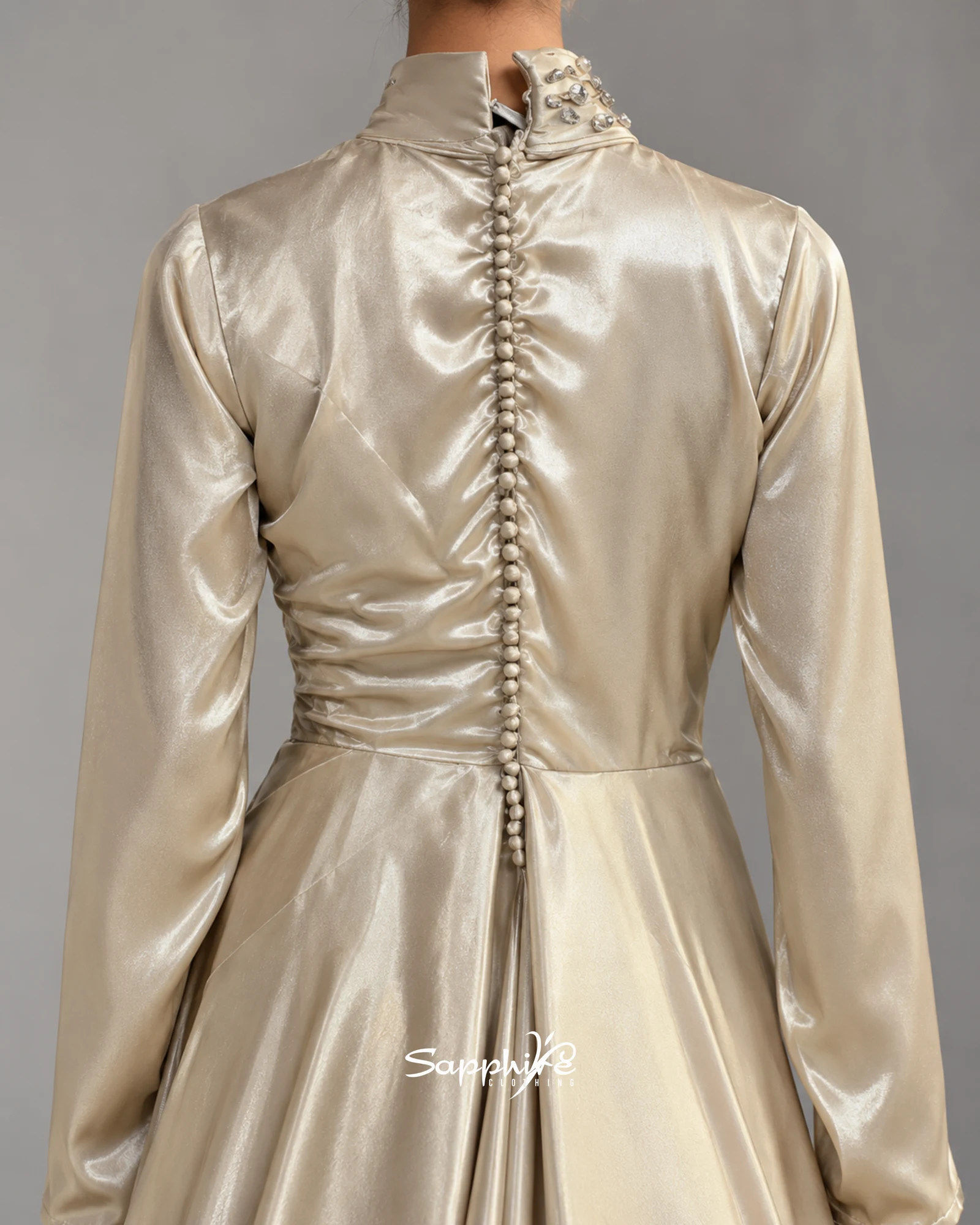Ivory Drape Satin Gown detail 5