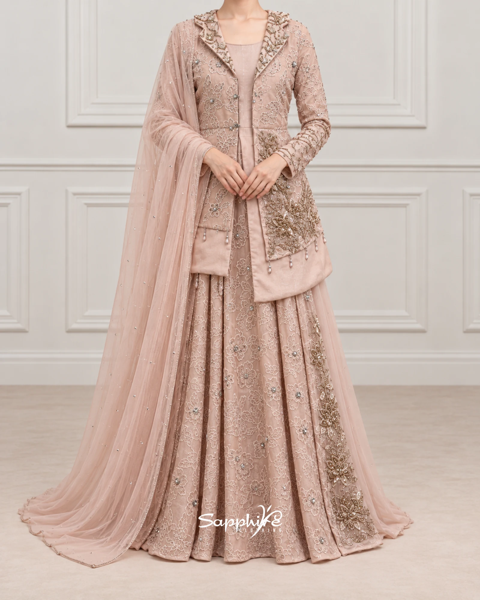 Blush Botanical Coat Gown detail 1