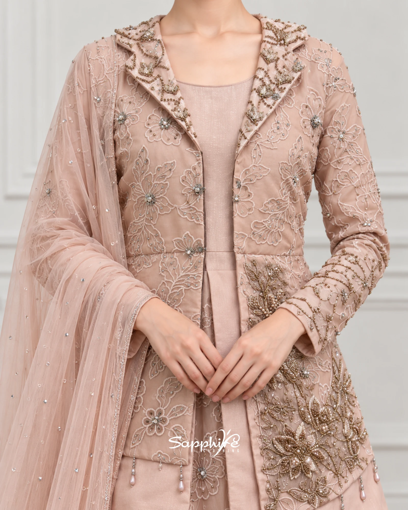Blush Botanical Coat Gown detail 3