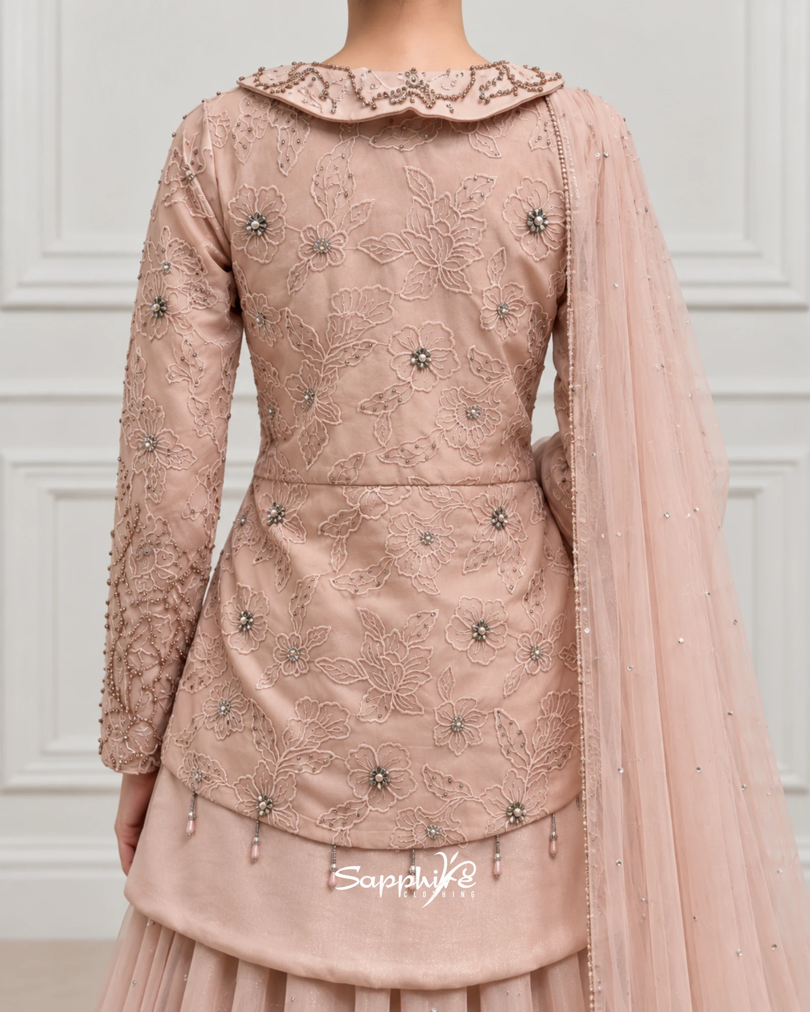 Blush Botanical Coat Gown detail 4