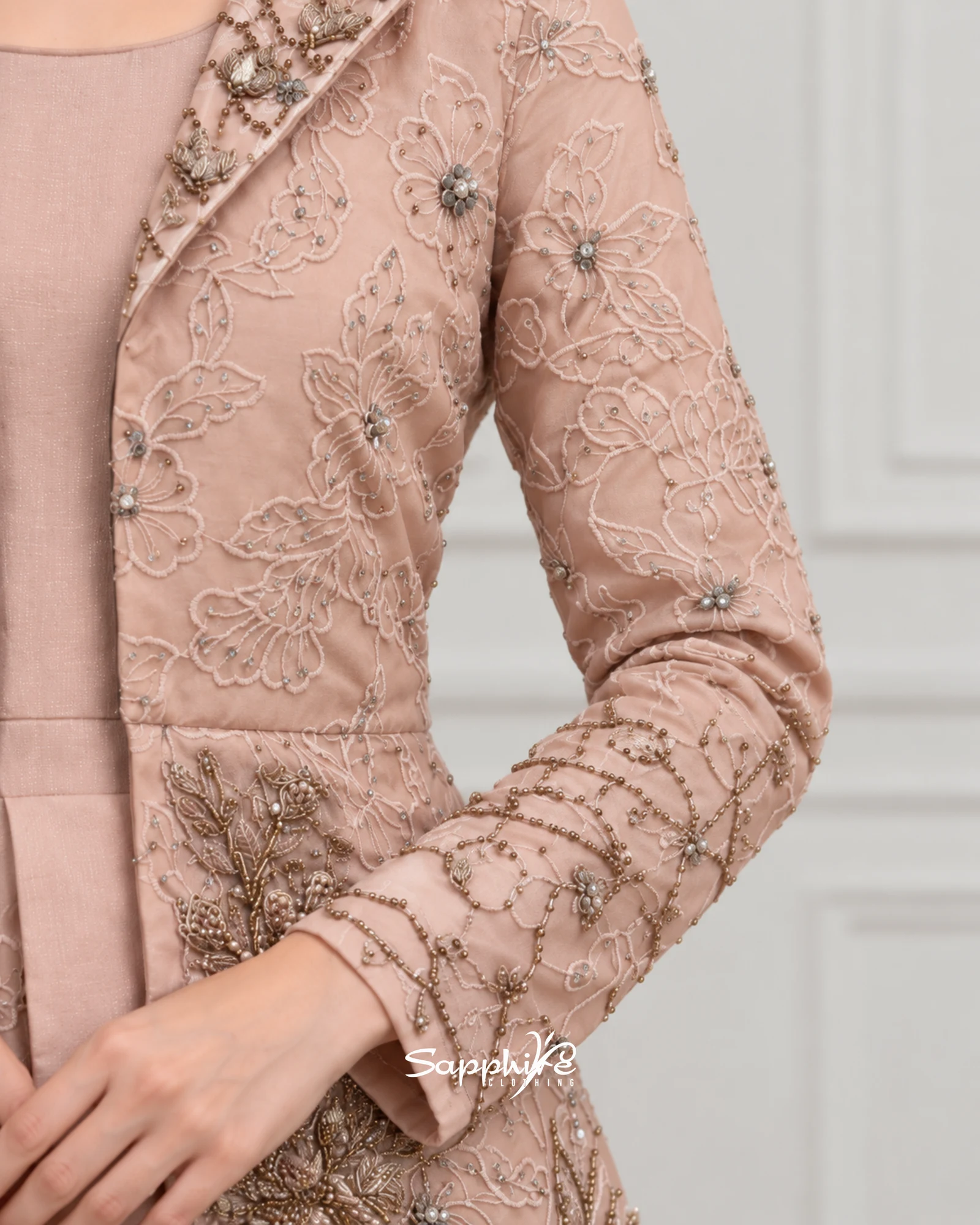 Blush Botanical Coat Gown detail 5