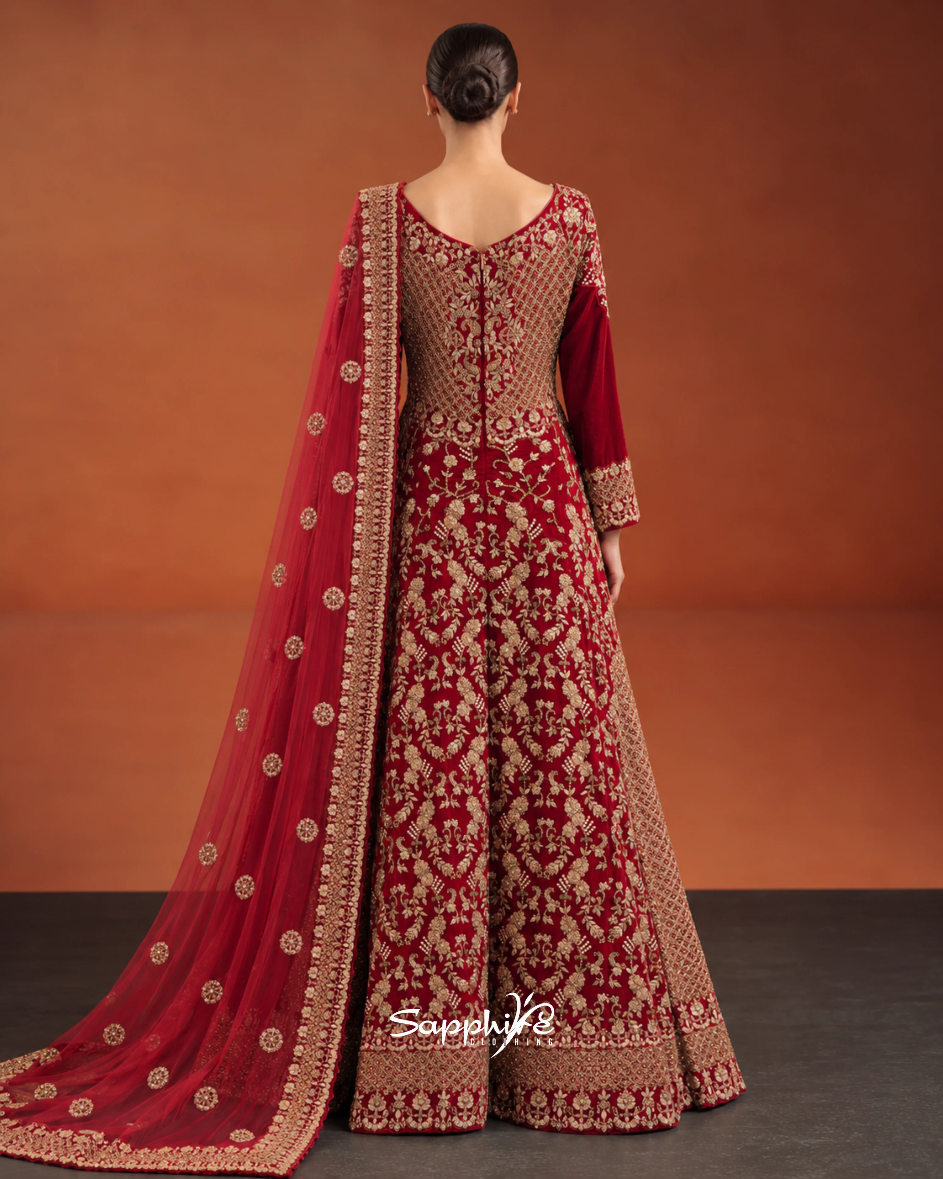 Crimson Aurelia Embroidered Bridal Gown Set detail 2