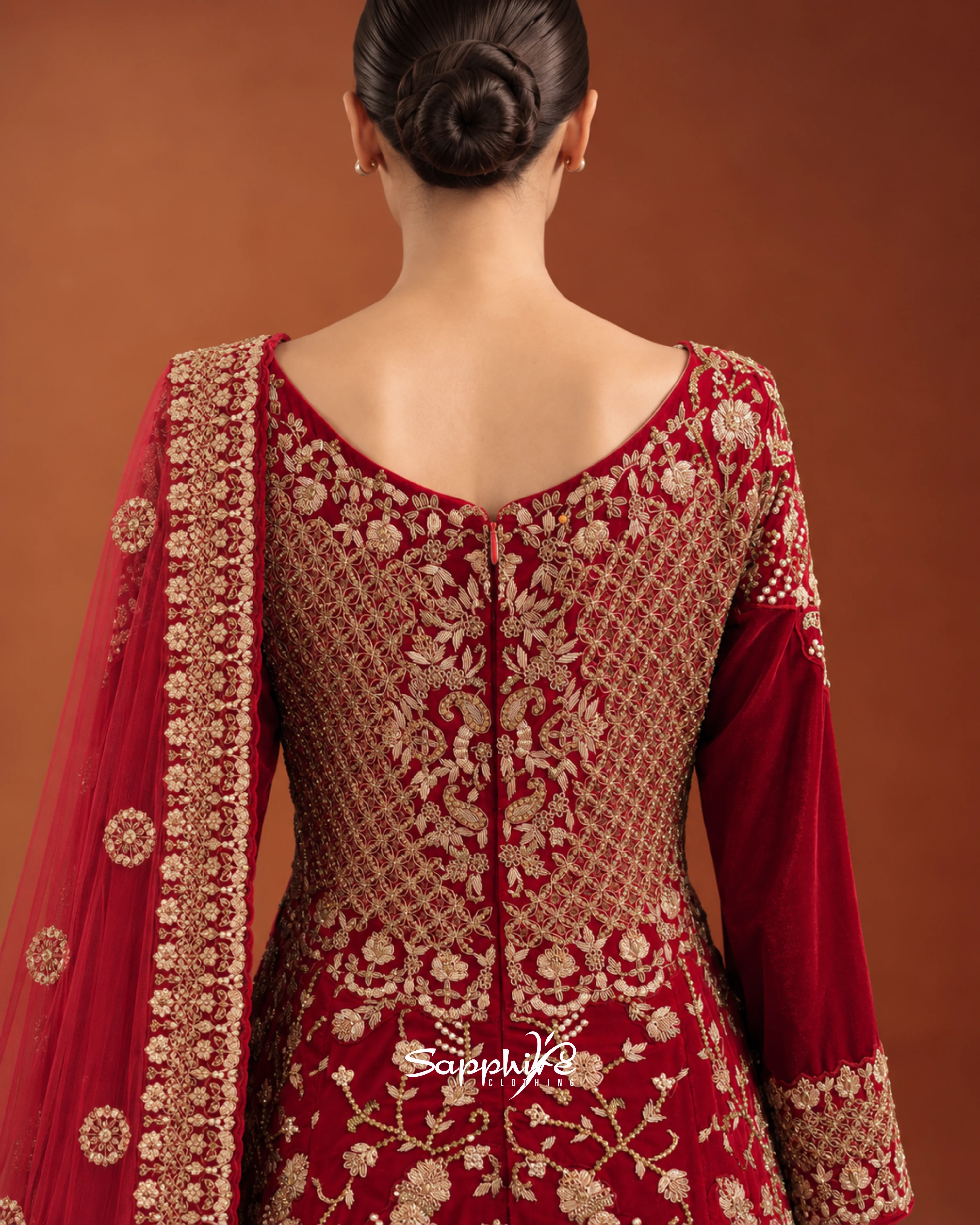 Crimson Aurelia Embroidered Bridal Gown Set detail 3