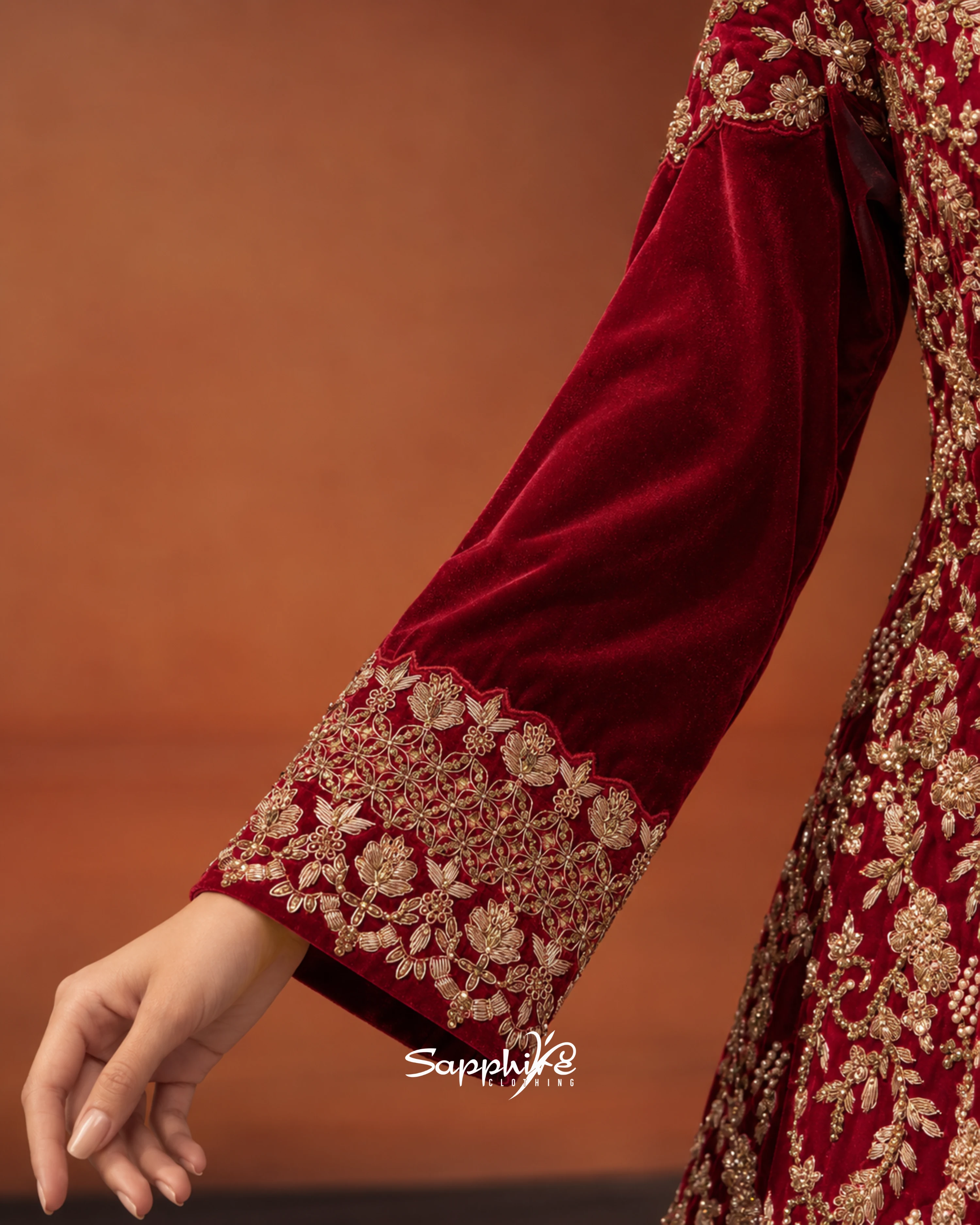 Crimson Aurelia Embroidered Bridal Gown Set detail 5